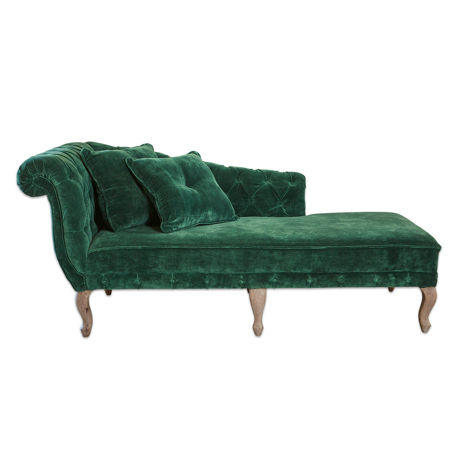 tmavě zelená Zelená sametová lenoška Viviani s dřevěnými nohami, elegantní pohovka do obýváku