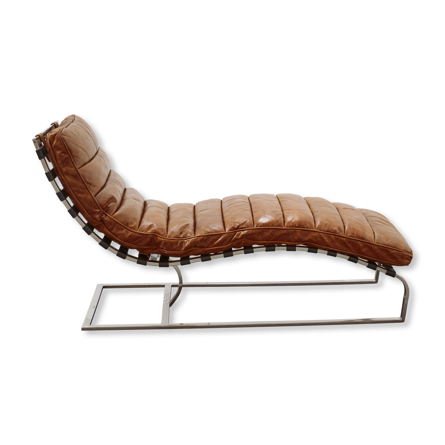 Hnědý kožený lehátko Van Buren s kovovým rámem, moderní design do obývacího pokoje