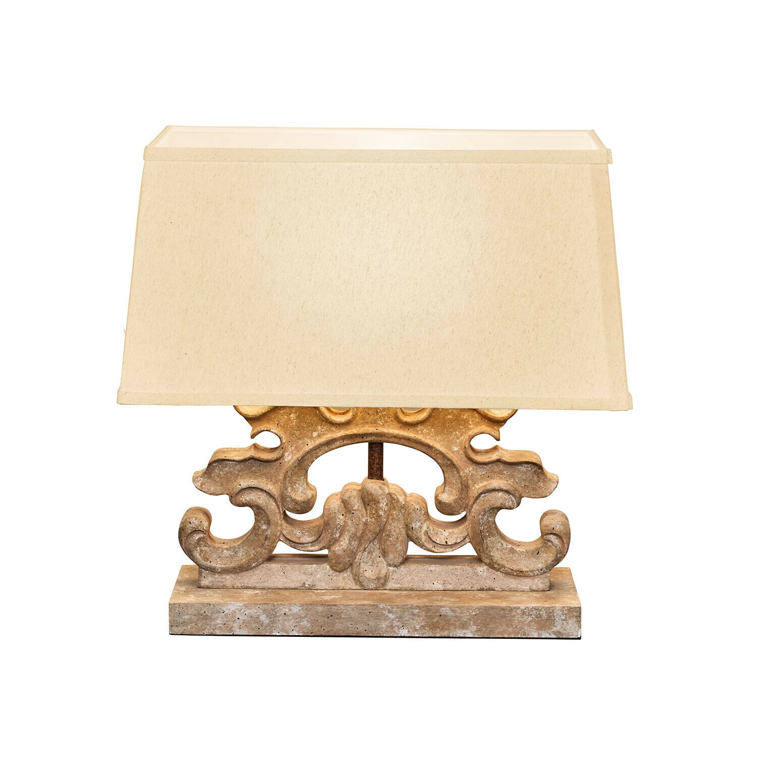 Stolní lampa Portenza Stolní lampa s béžovým stínidlem a ozdobným kamenným podstavcem ve vintage stylu