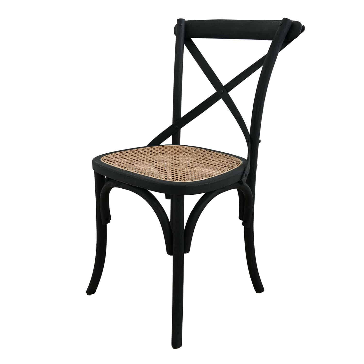 Židle Kary Černá dřevěná židle s proplétaným světlým sedákem, vintage styl do jídelny