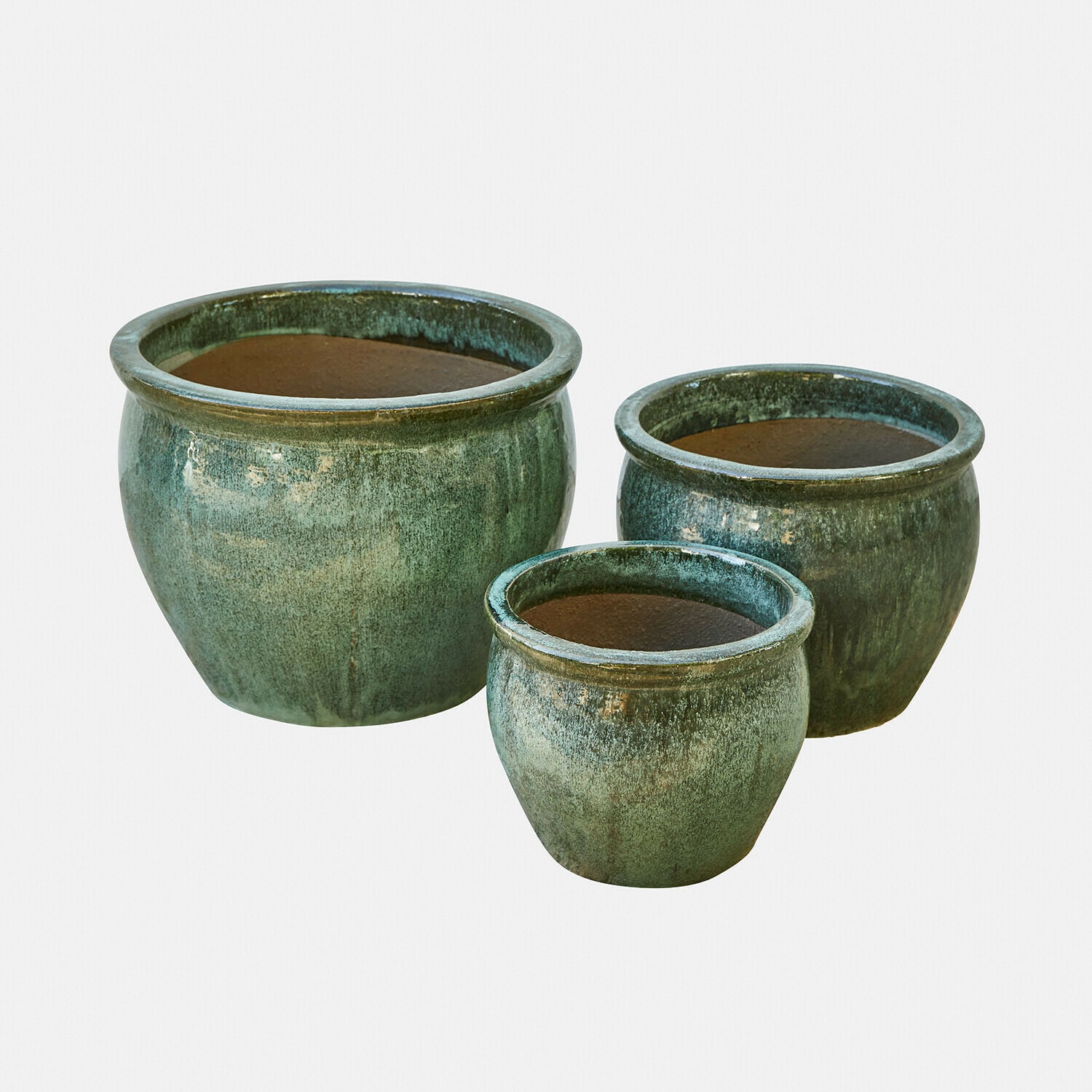 Obaly na květináč, 3dílná sada Mareenah Sada tří zelených keramických květináčů s rustikálním vzhledem pro zahradu a interiér