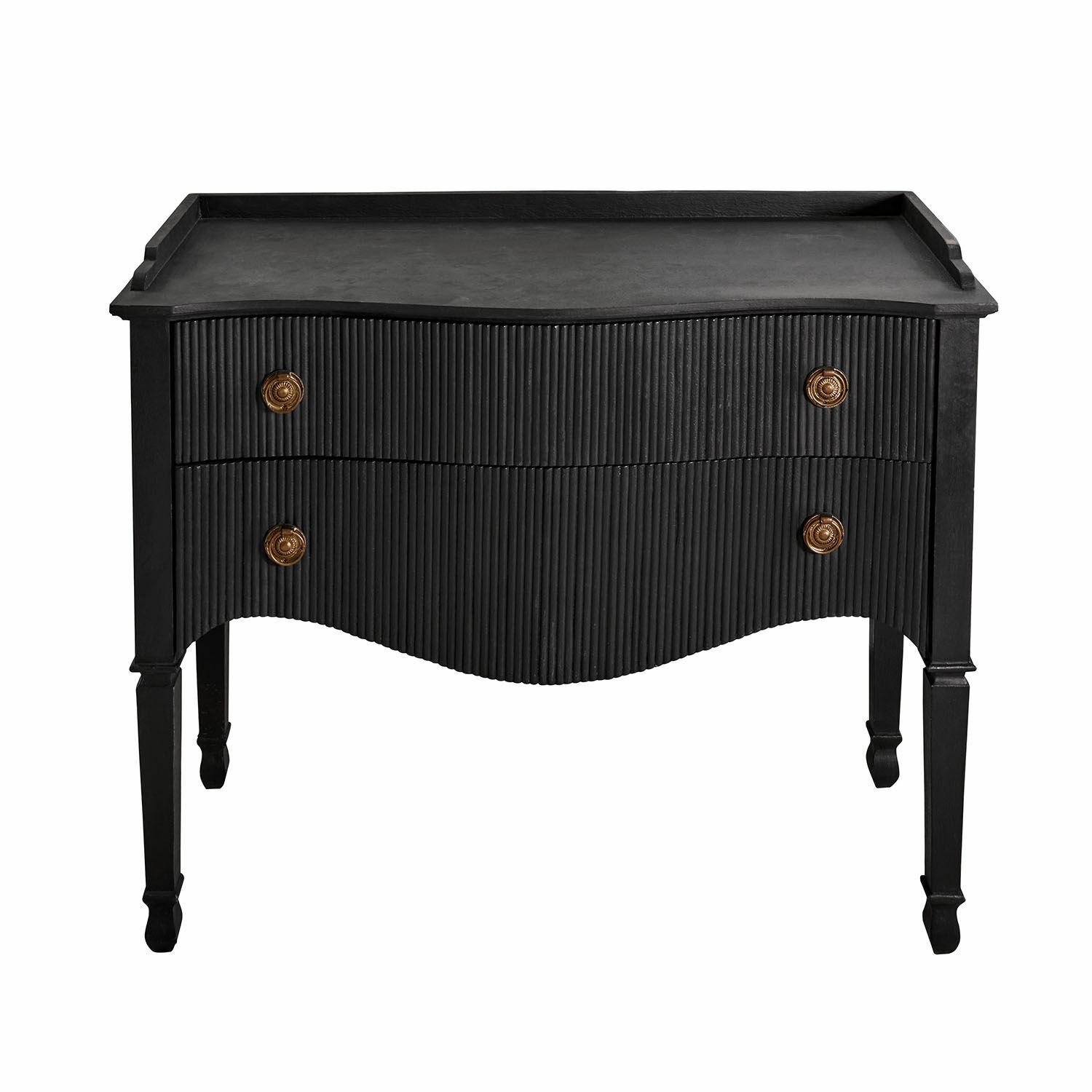 Komoda Boissiére Černá komoda se dvěma vlnitými zásuvkami a mosaznými úchyty, elegantní nábytek do obýváku