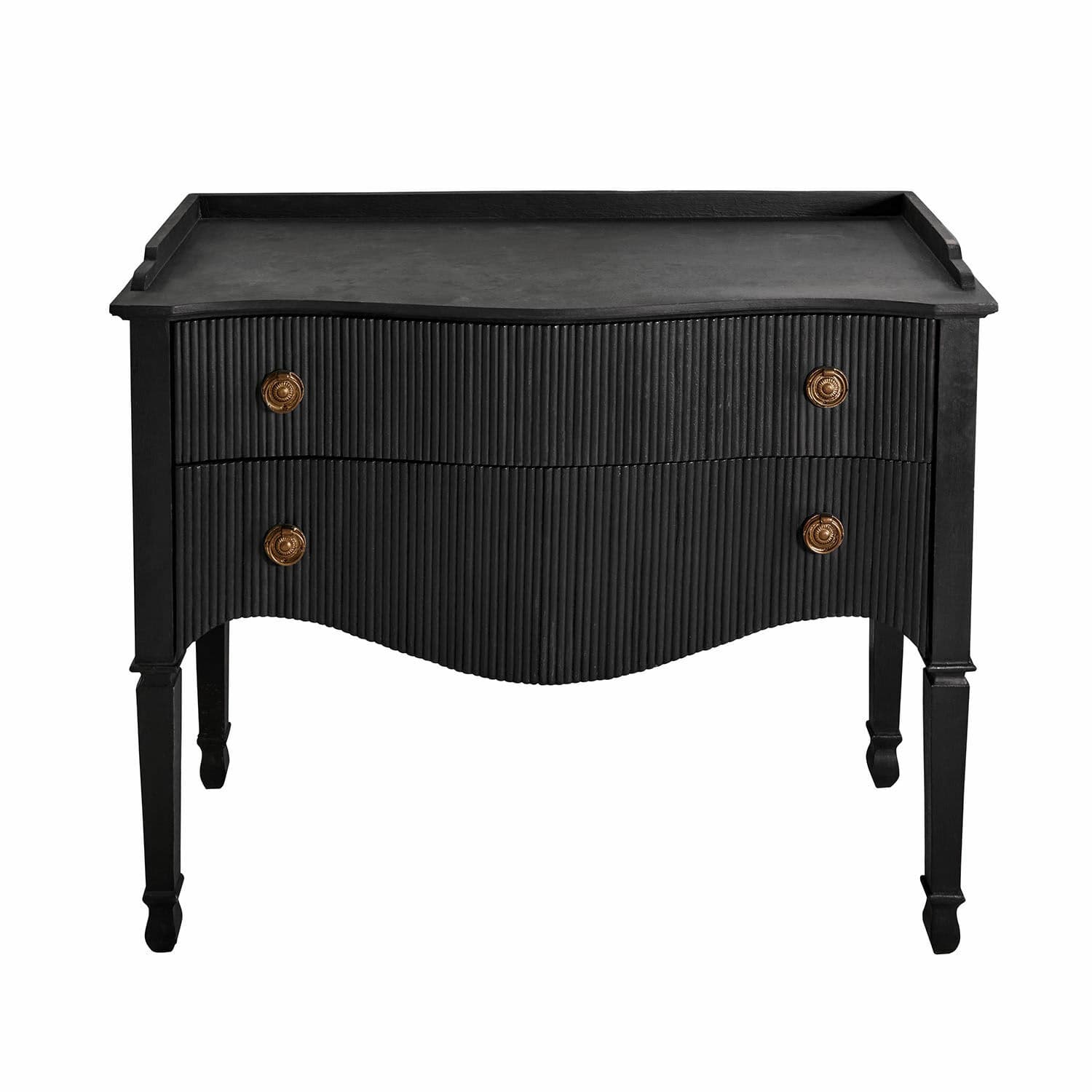 Komoda Boissiére Černá komoda se dvěma vlnitými zásuvkami a mosaznými úchyty, elegantní nábytek do obýváku