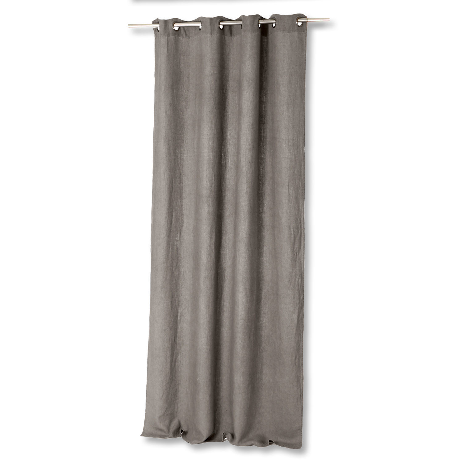 Šedý závěs Salinas z lnu s kovovými průchodkami, elegantní dekorace oken do obývacího pokoje