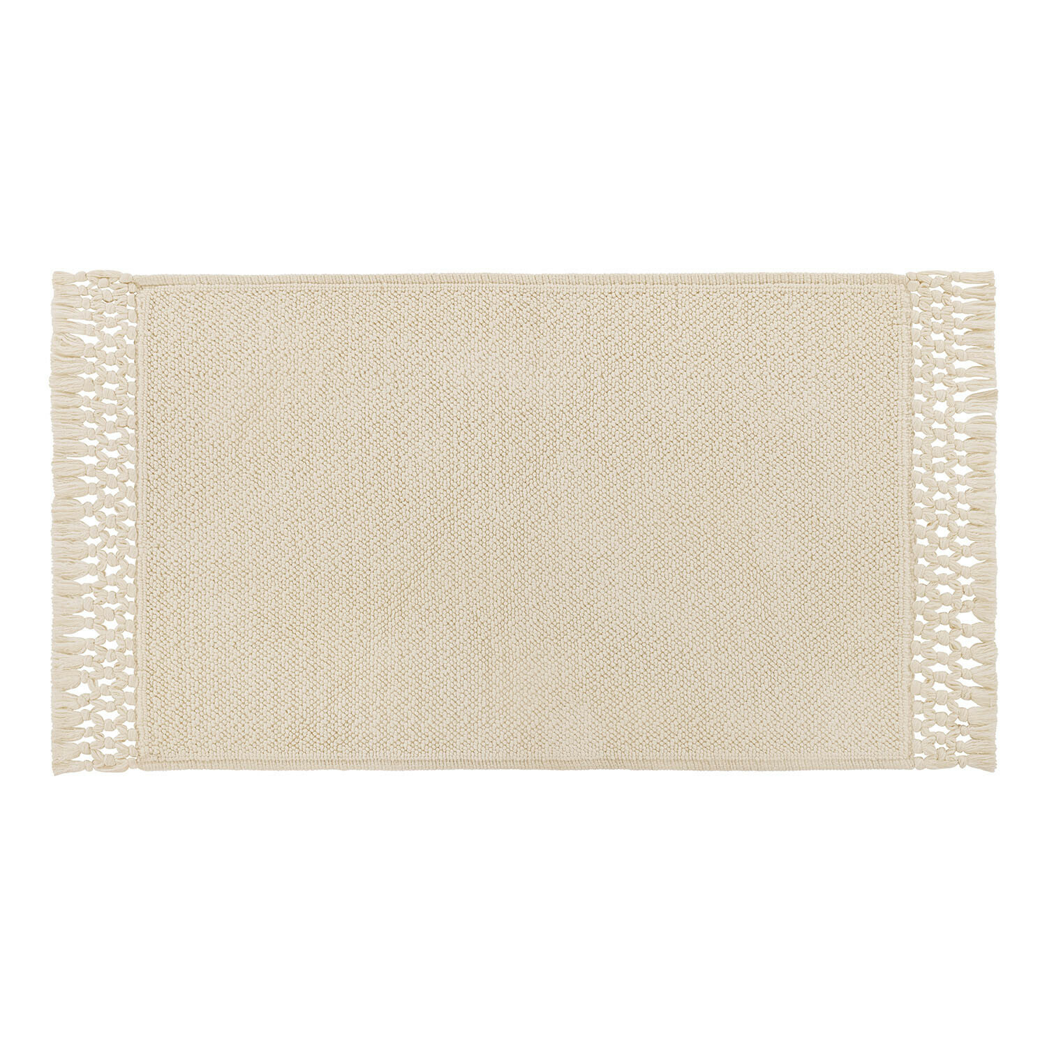 Krémová koupelnová předložka Faelwyn z měkkého materiálu s ozdobnými třásněmi, ideální do koupelny