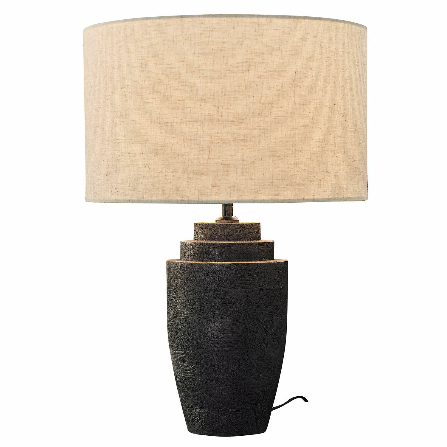 Stolní lampa Daphielle Stolní lampa z černého dřeva s béžovým stínidlem, moderní osvětlení do obýváku