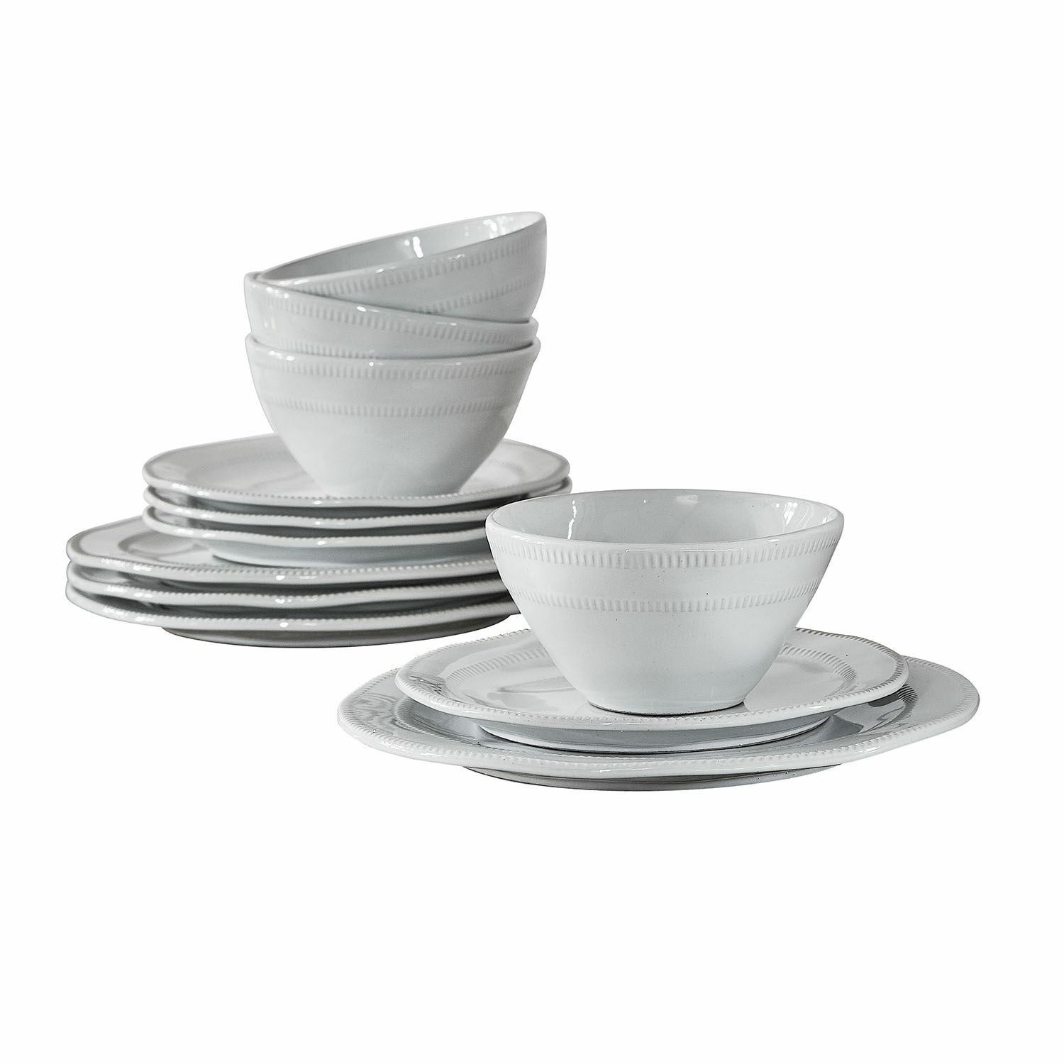Nádobí, 12dílná sada Alentejo Bílá porcelánová jídelní souprava s miskami a talíři, elegantní design pro jídelnu