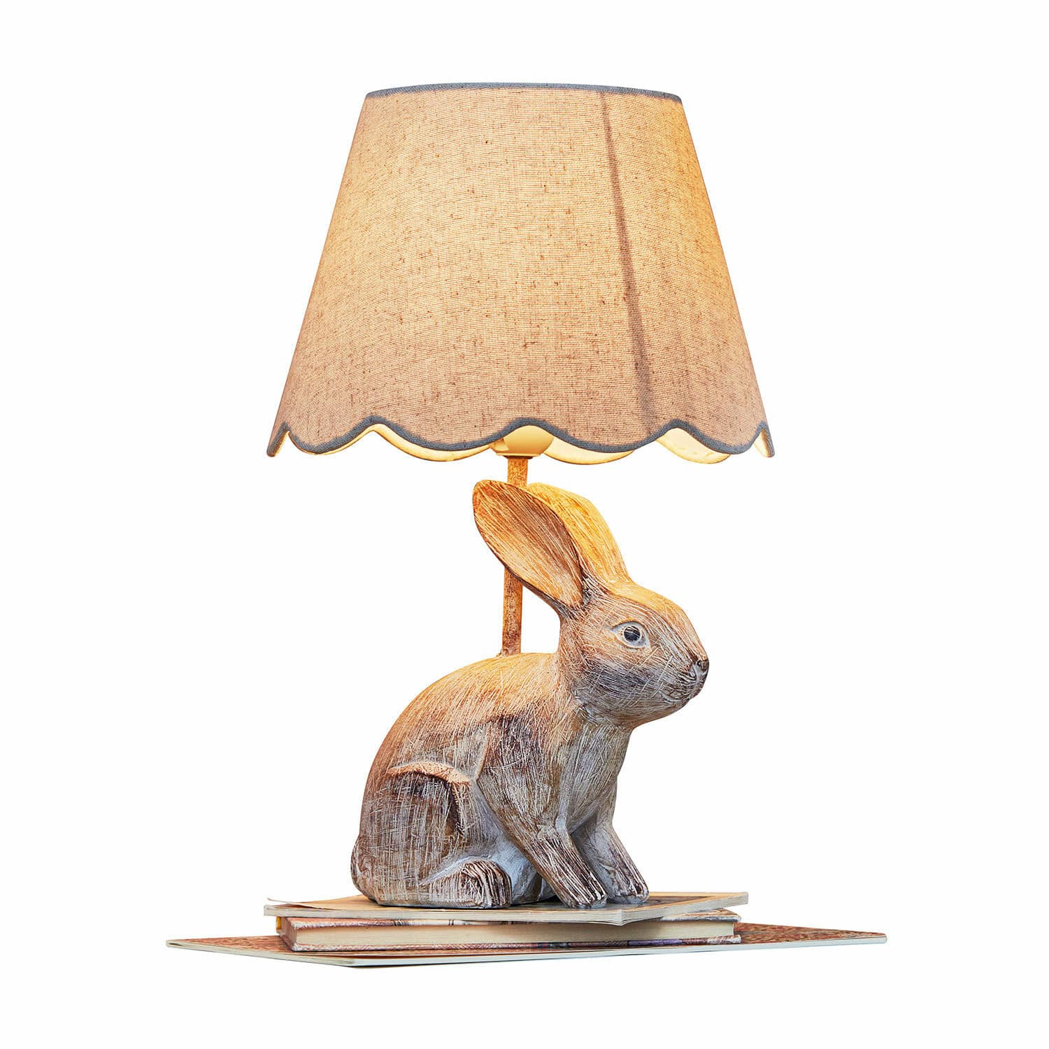 Stolní lampa Ryen Stolní lampa s béžovým stínidlem a dřevěným základem ve tvaru zajíce, dekorativní osvětlení