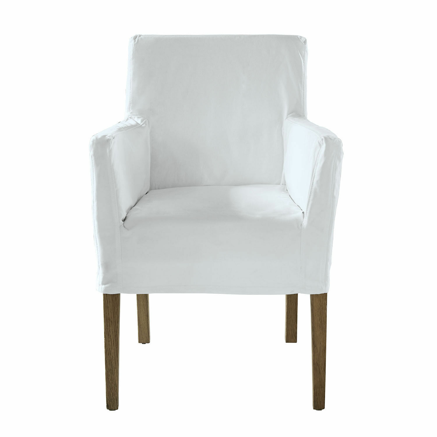 Židle Longhill s bílým potahem a hnědýma dřevěnýma nohama, pohodlná do obýváku