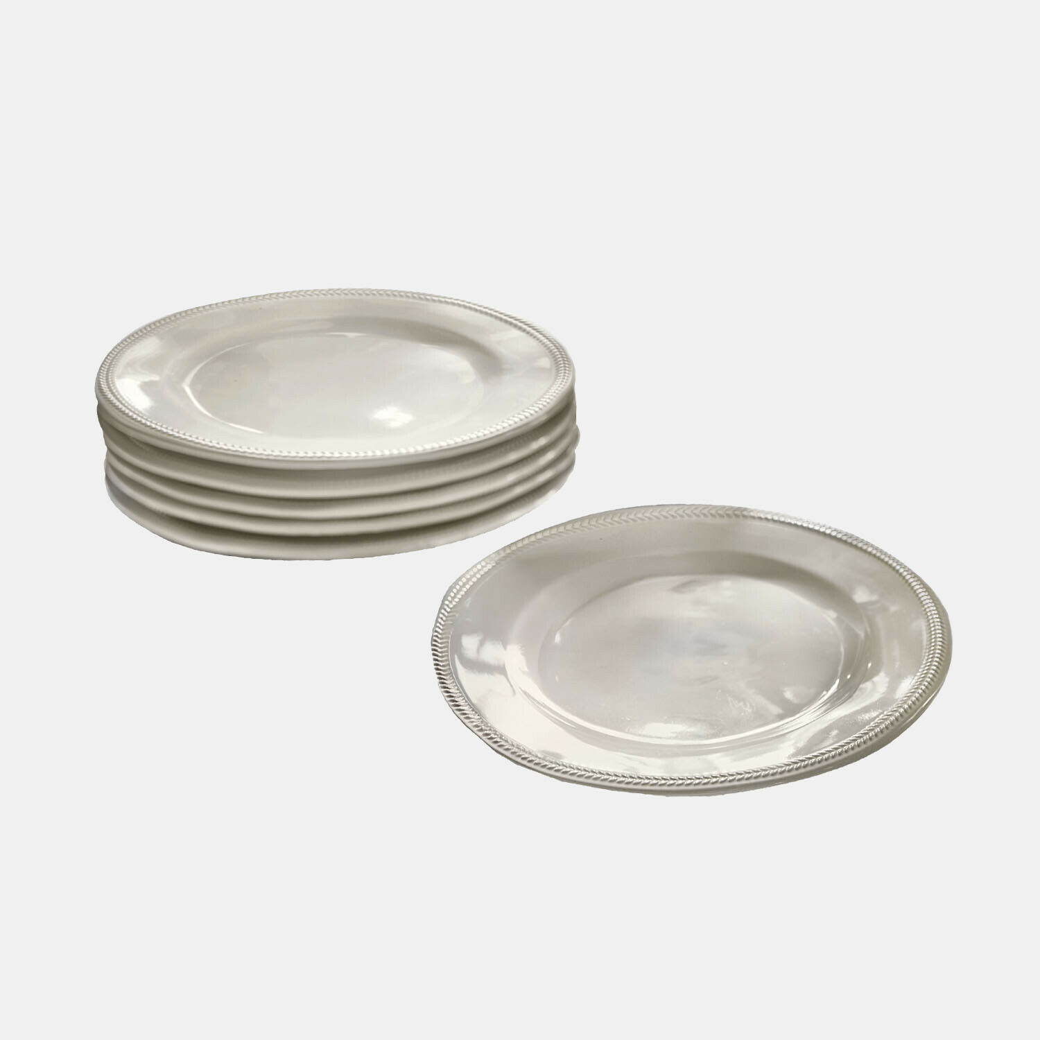 Sada 6 světle šedých dezertních talířů Norrvik z keramiky s jemným vzorem na okraji