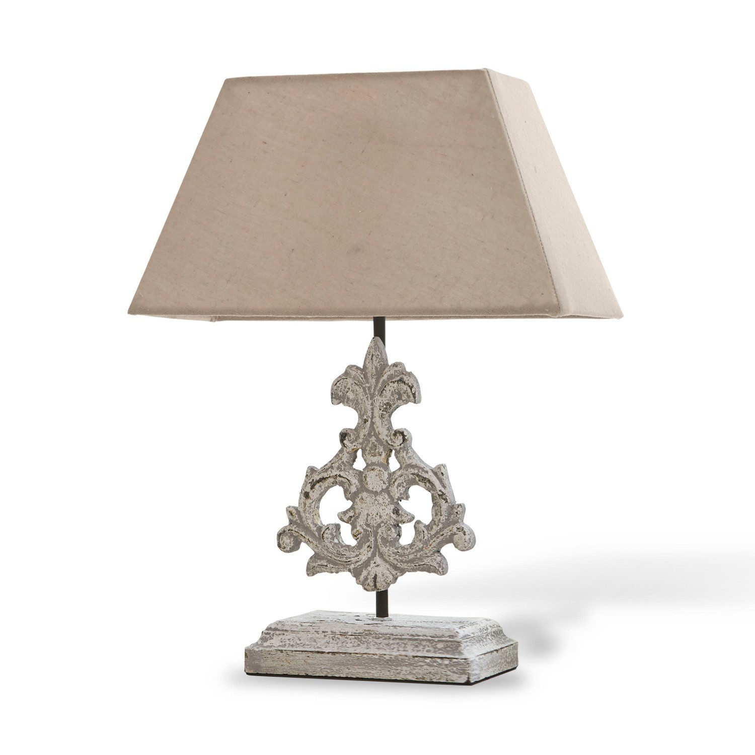 Stolní lampa Poème Stolní lampa s béžovým stínidlem a ozdobnou dřevěno-kovovou základnou ve vintage stylu