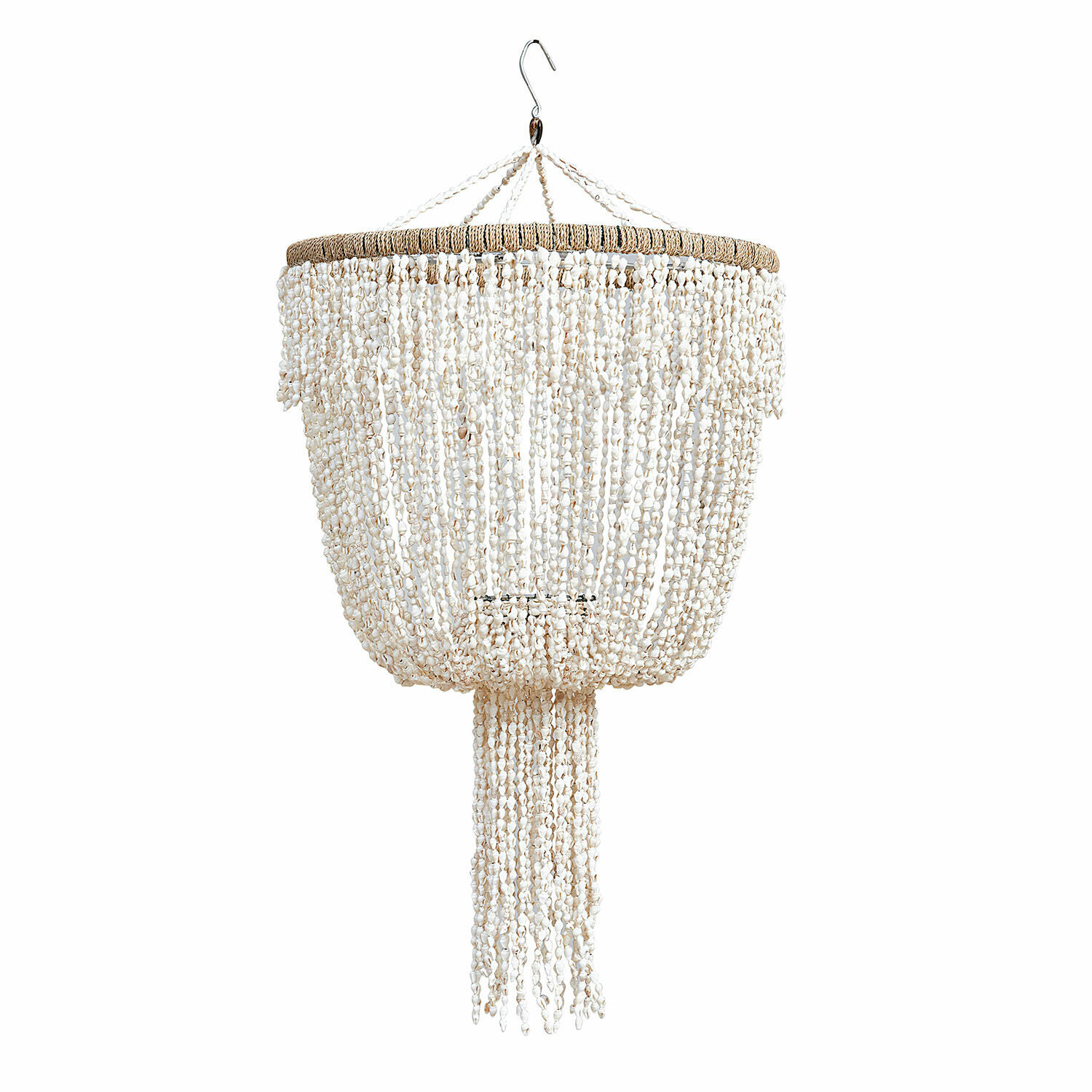 Stínítko lampy Trétudans Závěsný lustr z bílých mušlí a přírodního provázku, boho dekorace do interiéru