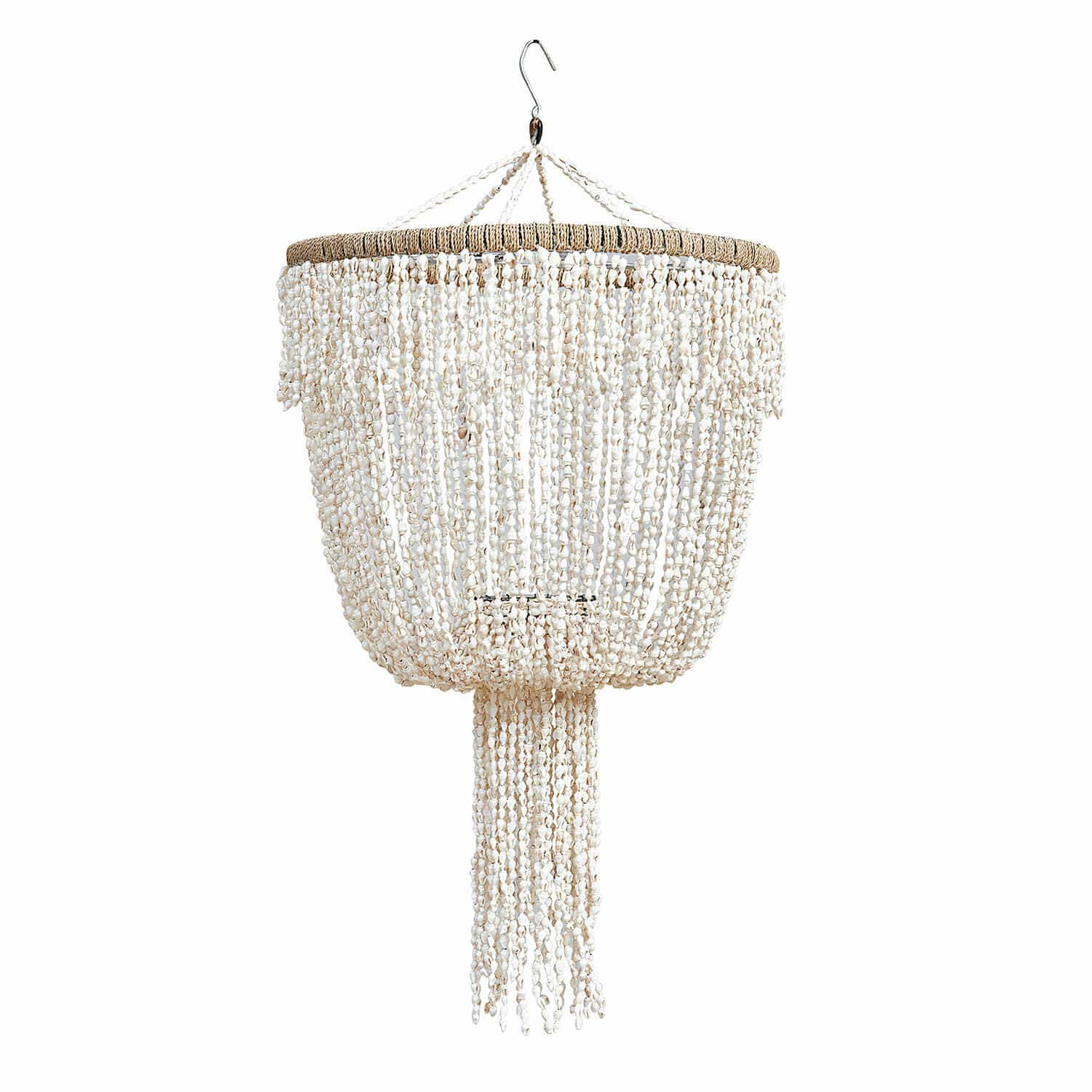 Stínítko lampy Trétudans Závěsný lustr z bílých mušlí a přírodního provázku, boho dekorace do interiéru