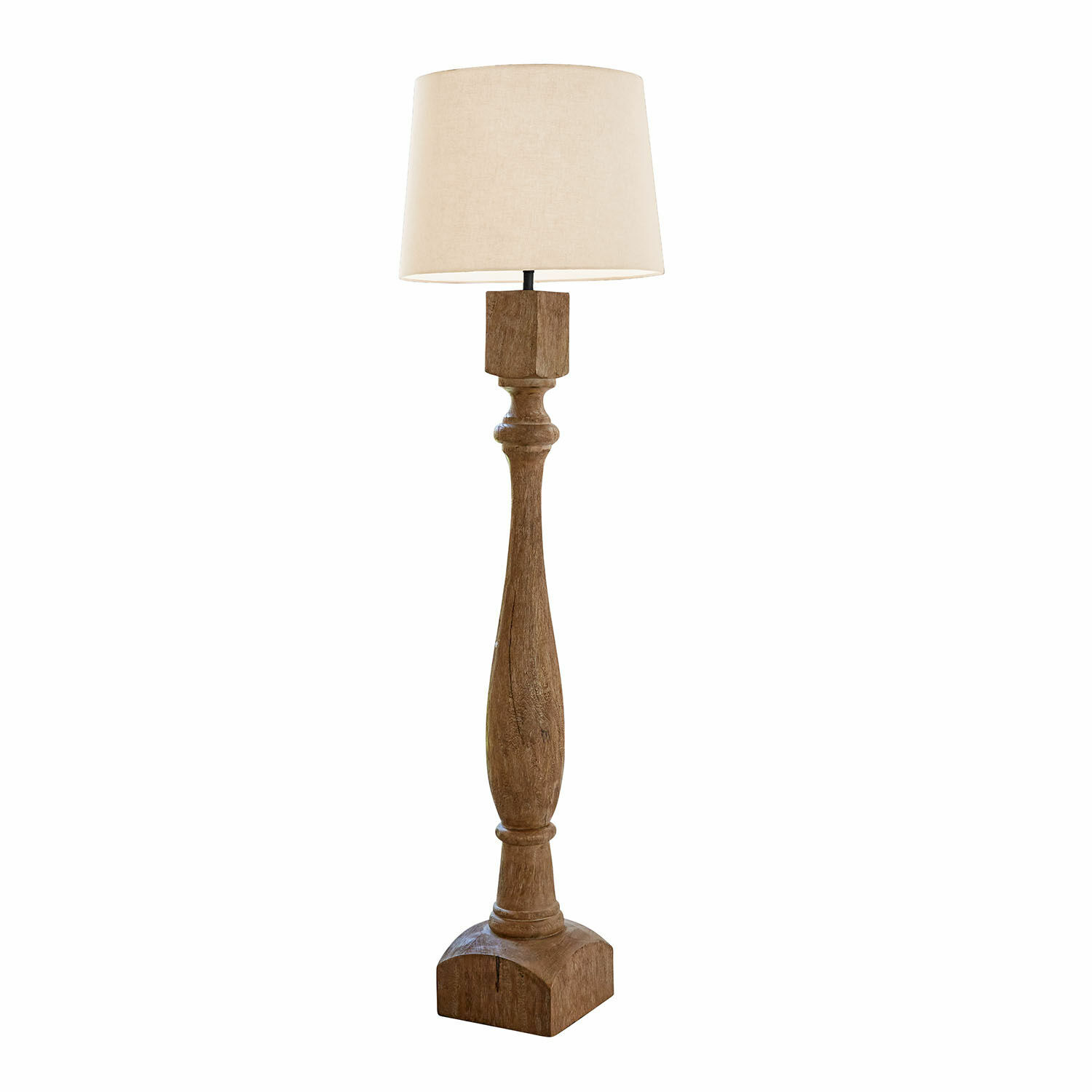 Stojací lampa Fernisto Stojací lampa s dřevěnou základnou a béžovým stínidlem do obývacího pokoje nebo ložnice