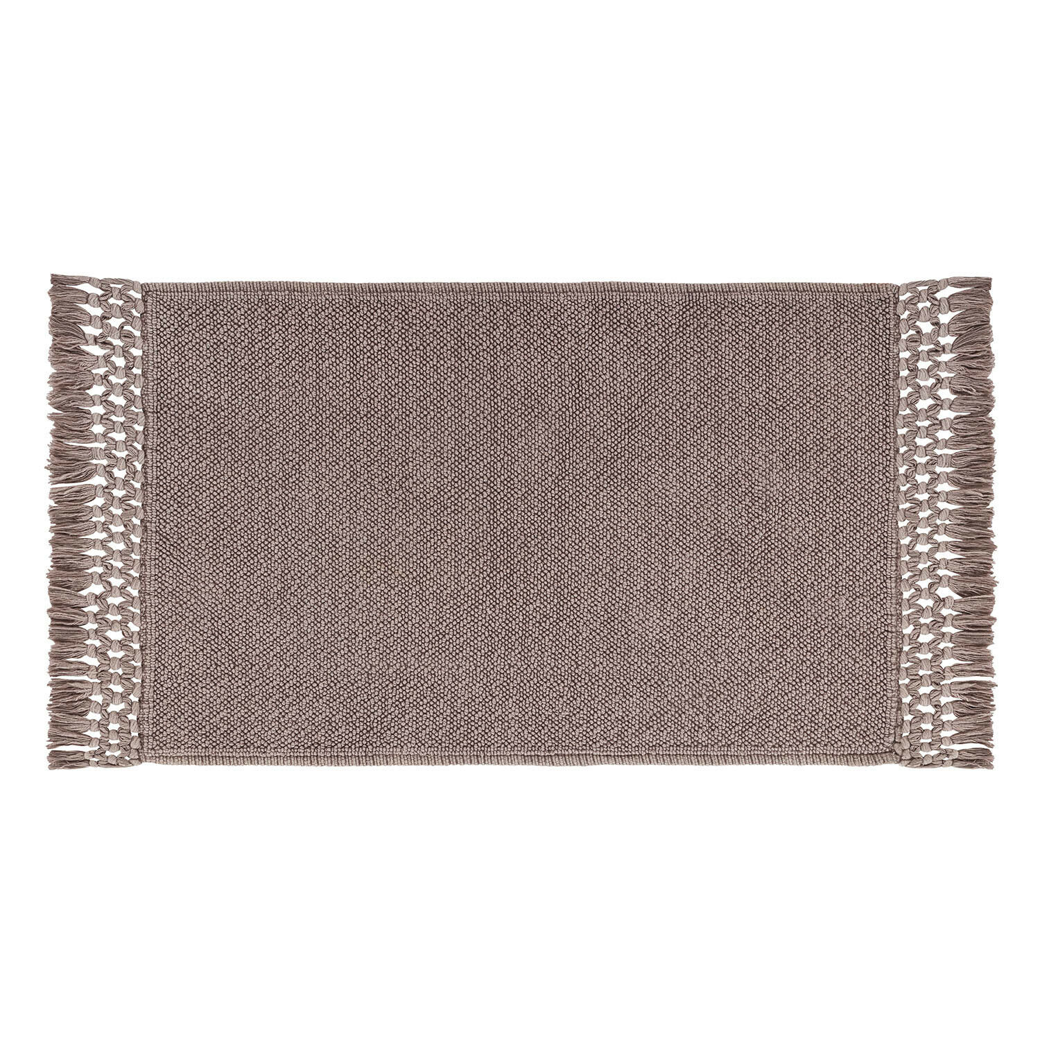 Šedá koupelnová předložka Faelwyn z měkkého materiálu s ozdobnými třásněmi po stranách