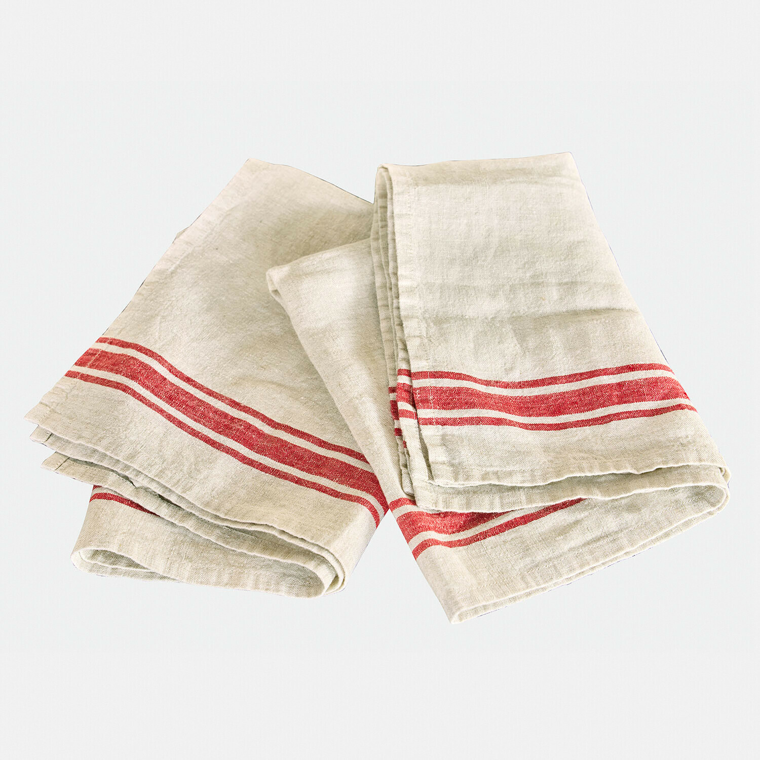 Lněné kuchyňské utěrky v přírodní barvě s červenými pruhy, odolné a praktické