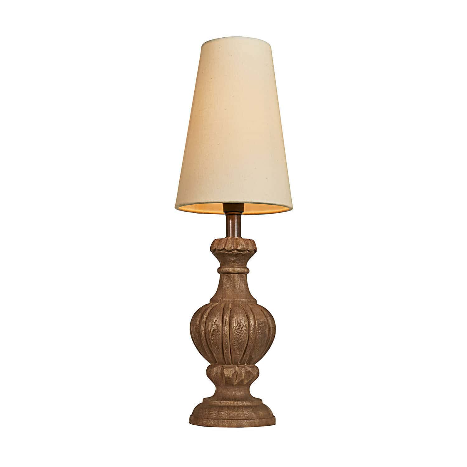 Stolní lampa Airoux Stolní lampa s dřevěným zdobeným podstavcem a krémovým stínidlem, dekorativní osvětlení do obývacího pokoje