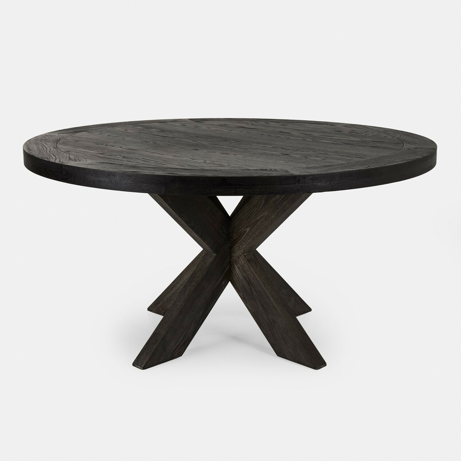 Stůl Darvoux Kulatý stůl z tmavého dřeva s křížovou podnoží ve tvaru X, moderní design do jídelny