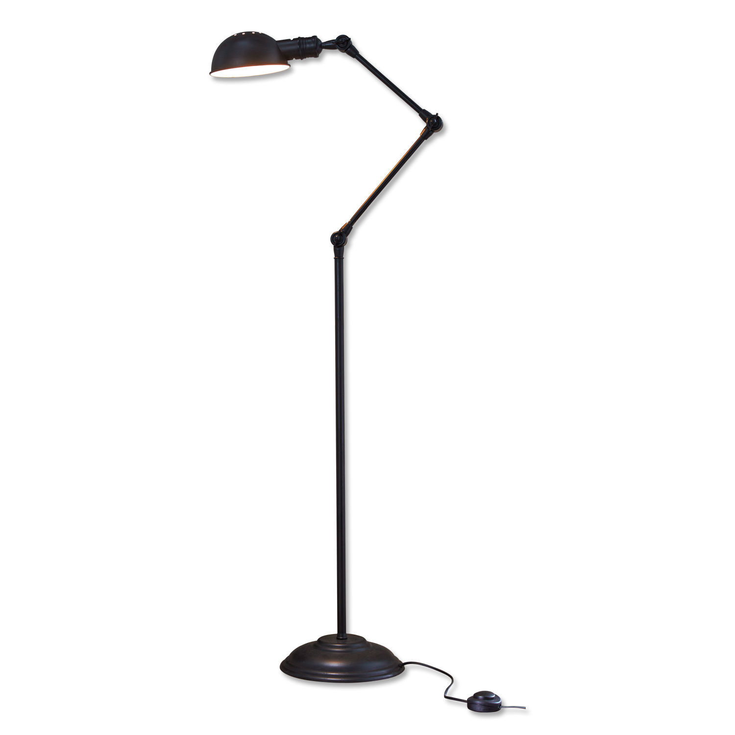 starožitná černá Stojací lampa Tulsa z kovu v anticky černé barvě, nastavitelná, vhodná do obýváku i kanceláře