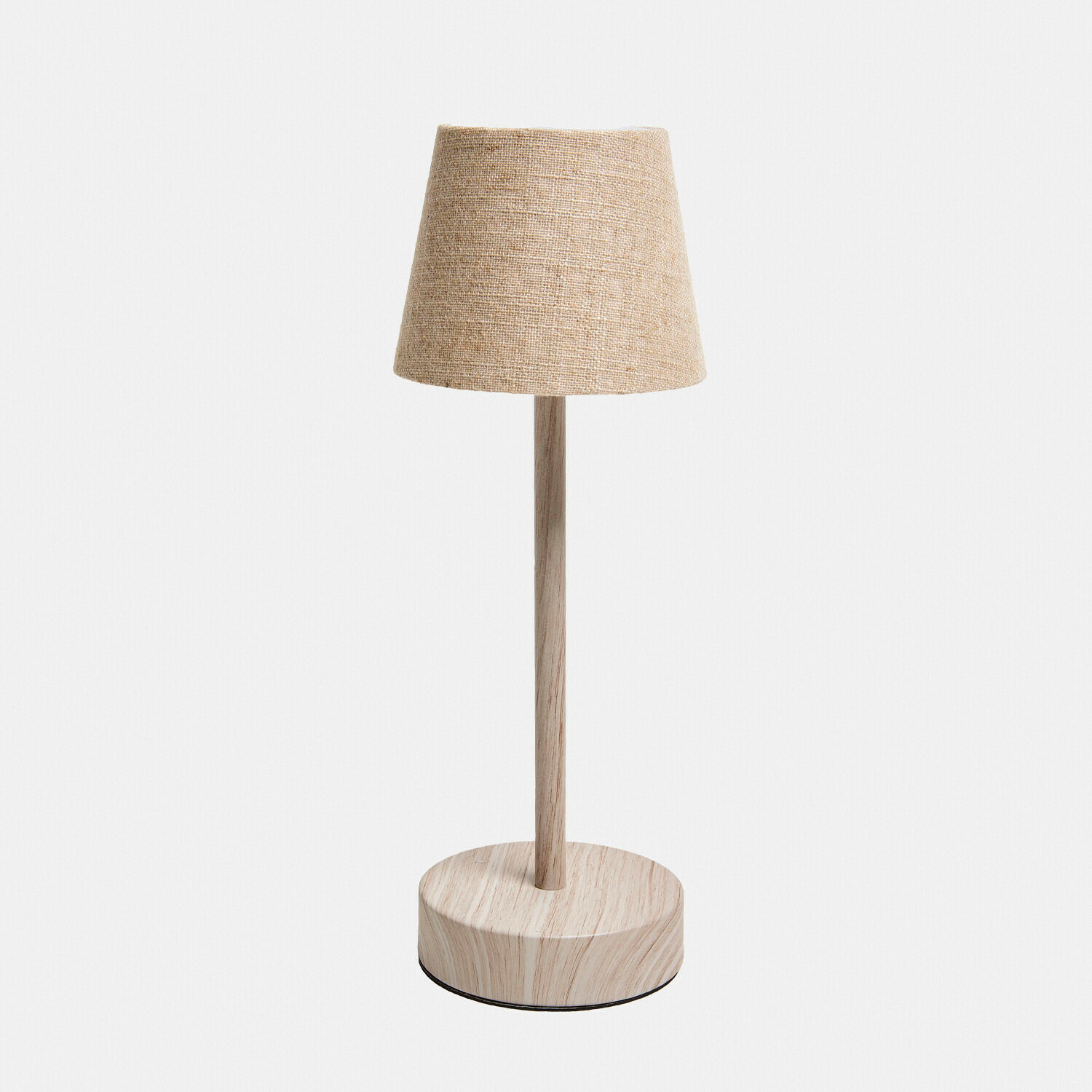 krémová Nabíjecí stolní lampa Sylvainie krémové barvy s látkovým stínidlem a dřevěným podstavcem