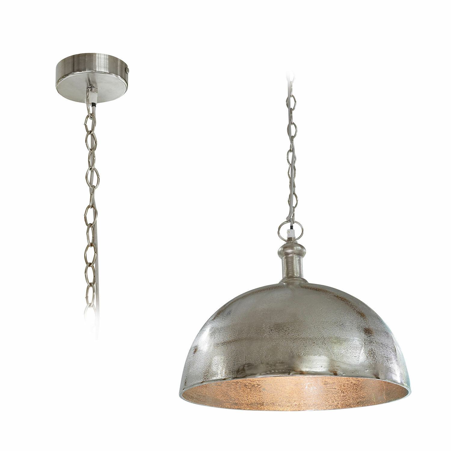 Závěsná lampa Kandi Závěsná lampa z kovu ve stříbrné barvě s řetězem, industriální design do obýváku