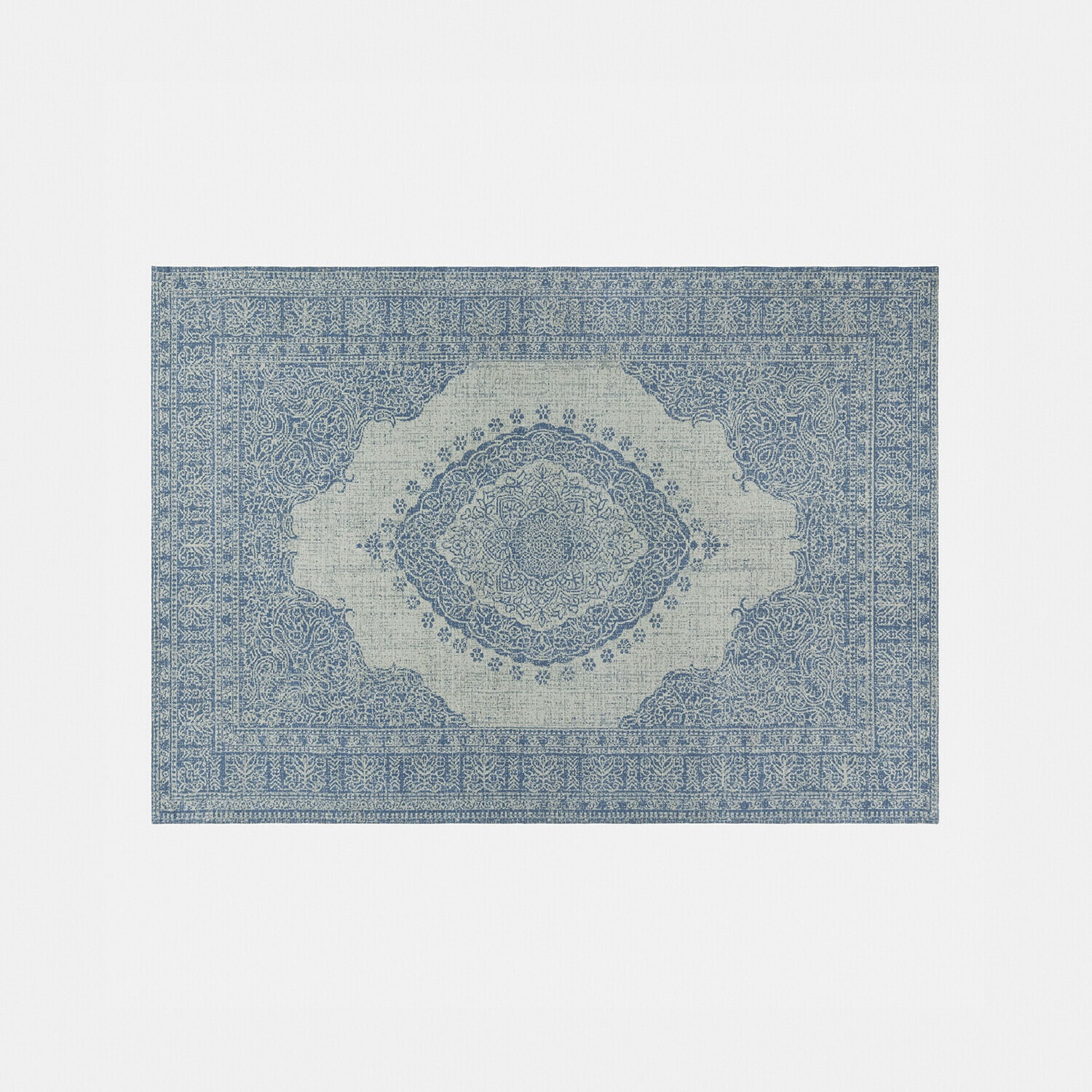 Orientální koberec s modrošedým vzorem, dekorativní a stylový do obývacího pokoje