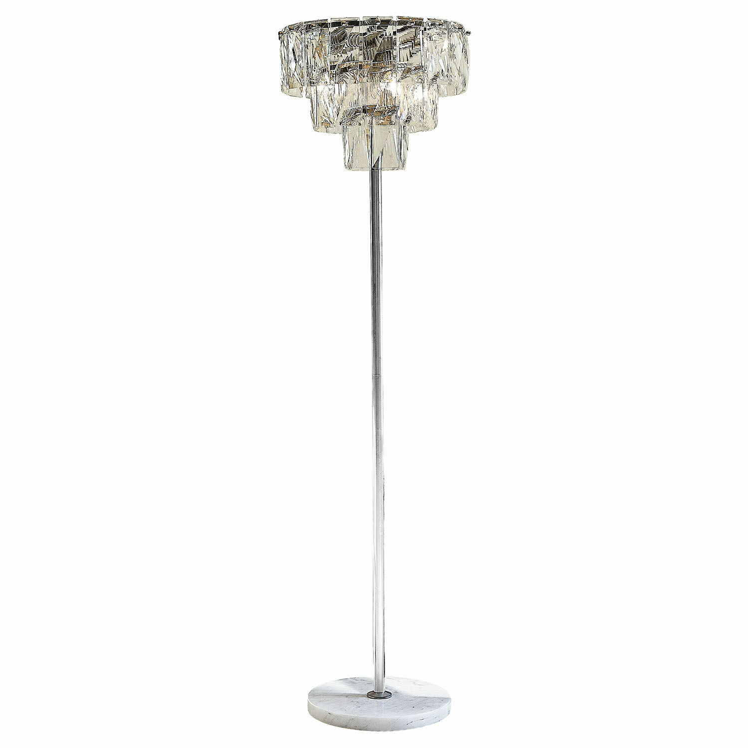 Stojací lampa Crystalford Stojací lampa s křišťálovým stínidlem a mramorovým podstavcem, kovová konstrukce, moderní design