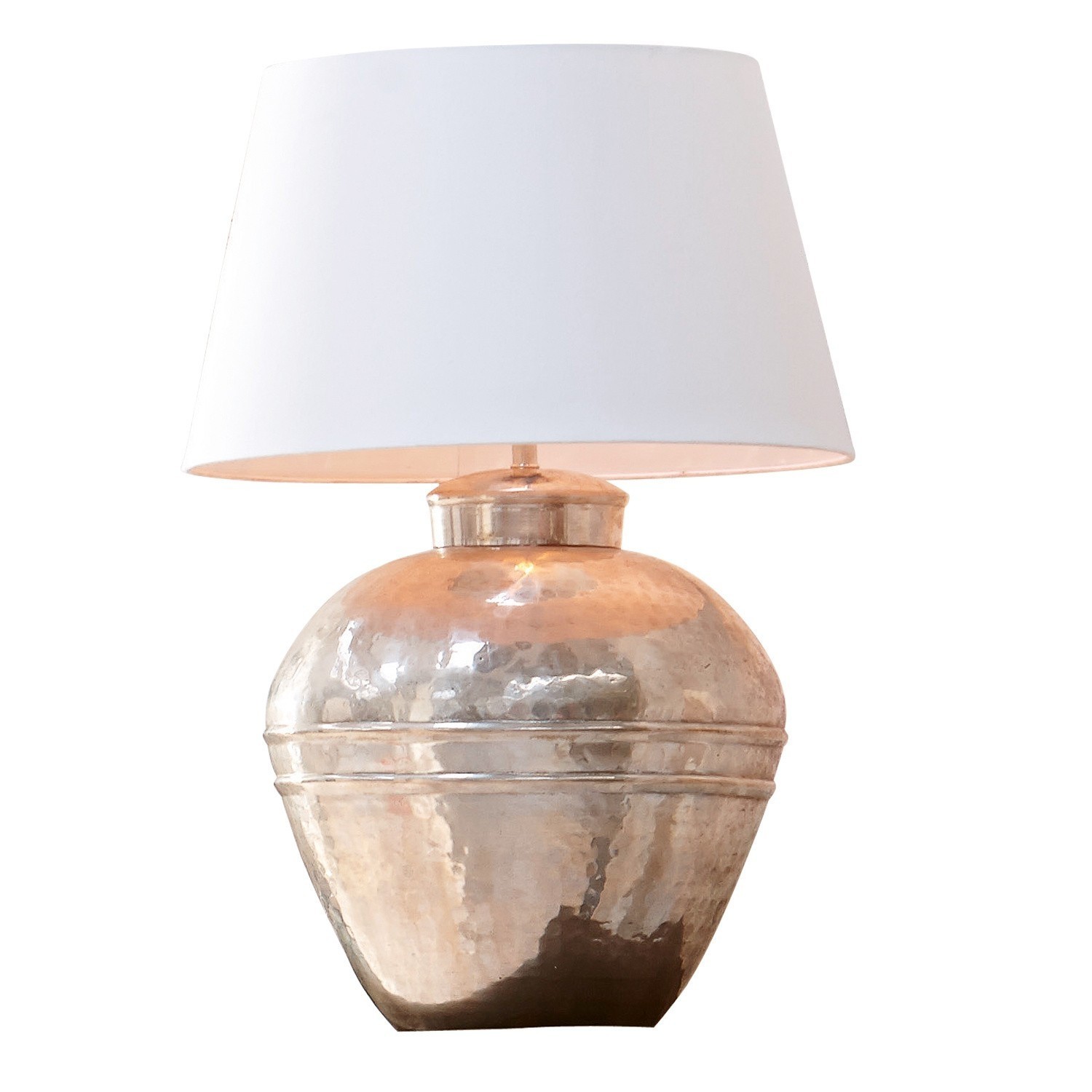 Stolní lampa Madison Stolní lampa z měděného kladívkového kovu s bílým stínidlem, dekorativní osvětlení do obývacího pokoje