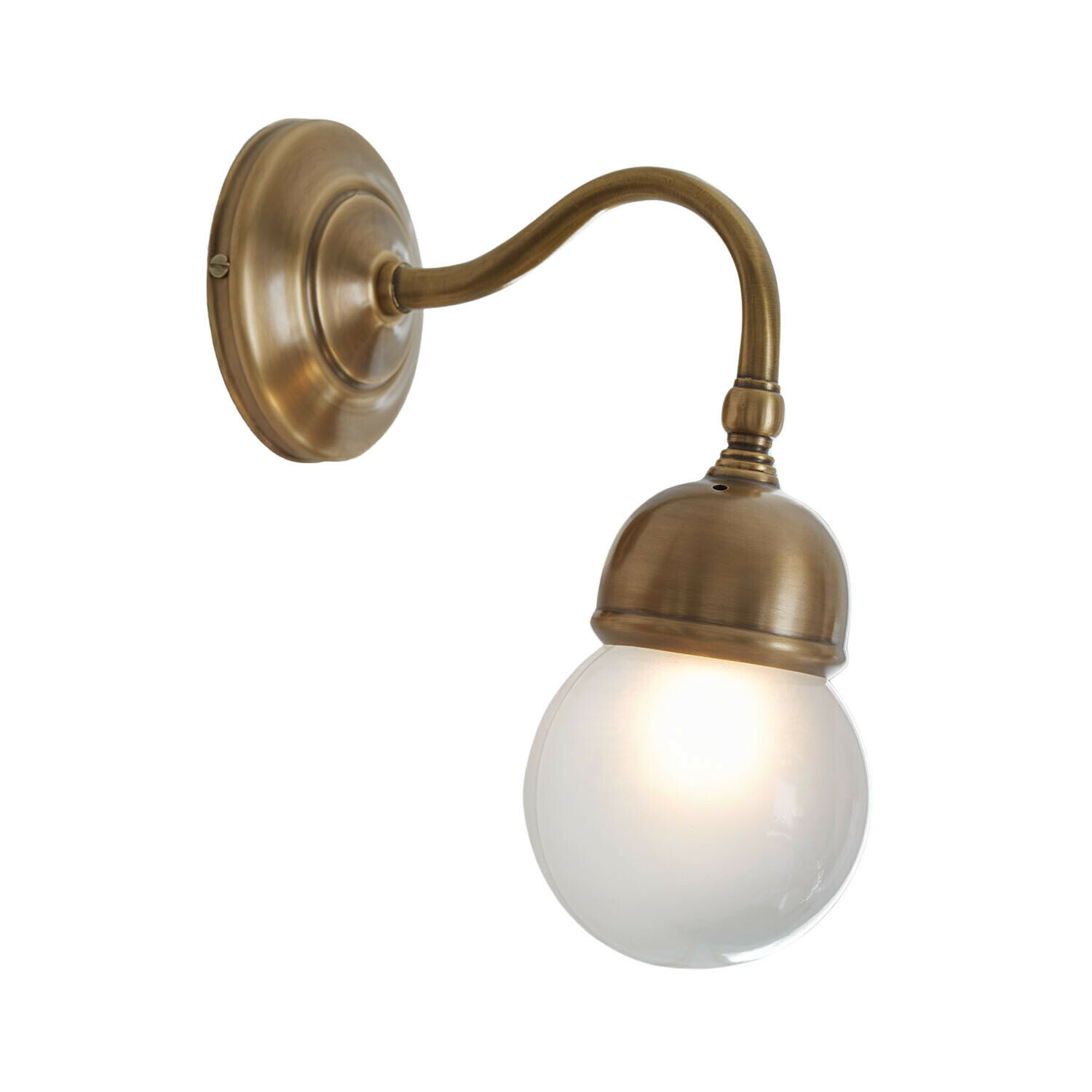 Nástěnná lampa Lamivelle Nástěnné svítidlo z mosazi s mléčnou skleněnou koulí, klasické osvětlení do obývacího pokoje nebo ložnice