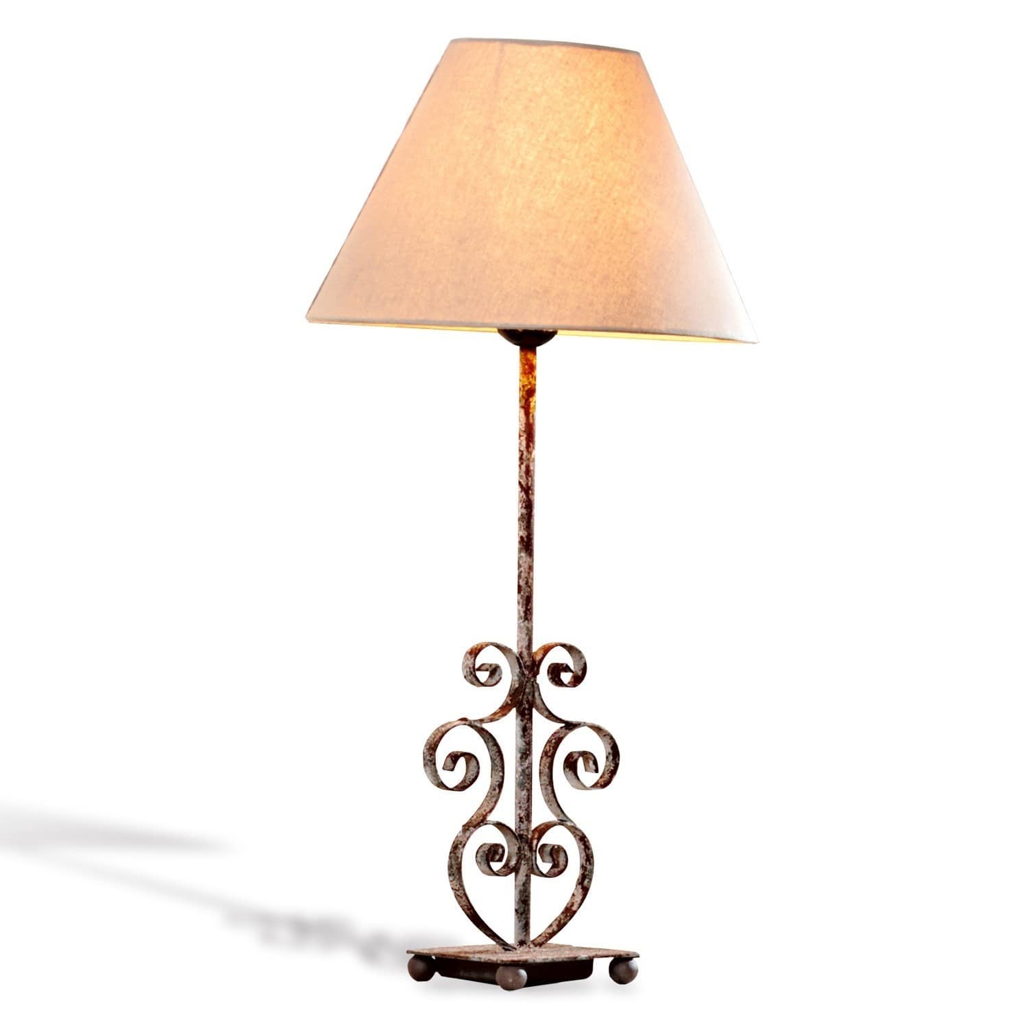 Stolní lampa Clamart Stolní lampa s rezavou kovovou základnou a béžovým stínidlem do obývacího pokoje