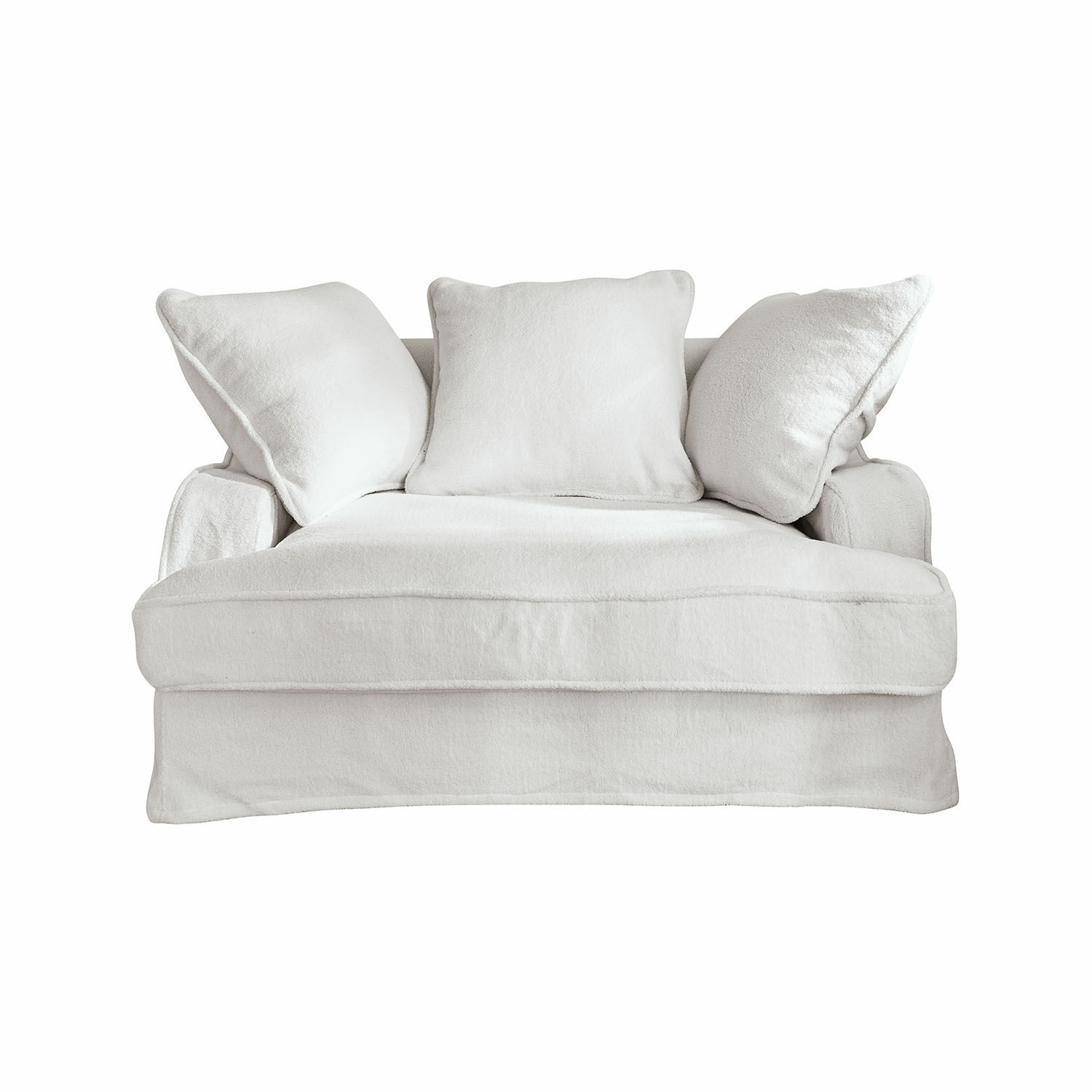 Bílá pohovka Monaco z měkkého materiálu se třemi polštáři do obývacího pokoje