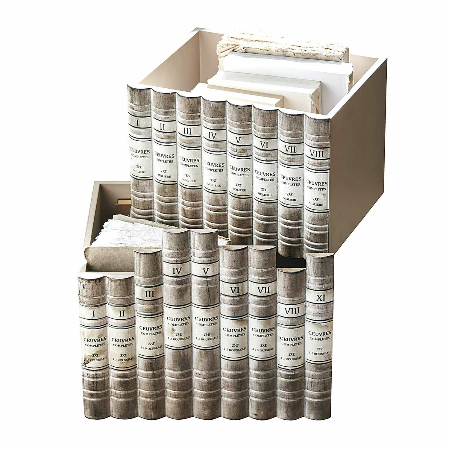 Box, 2dílná sada Yelivor Sada dekorativních knih z látky v béžových odstínech pro interiérový design