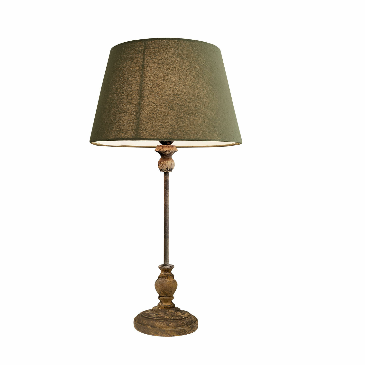 Stolní lampa Karlora Stolní lampa s hnědým textilním stínidlem a patinovanou dřevěnou základnou do interiéru