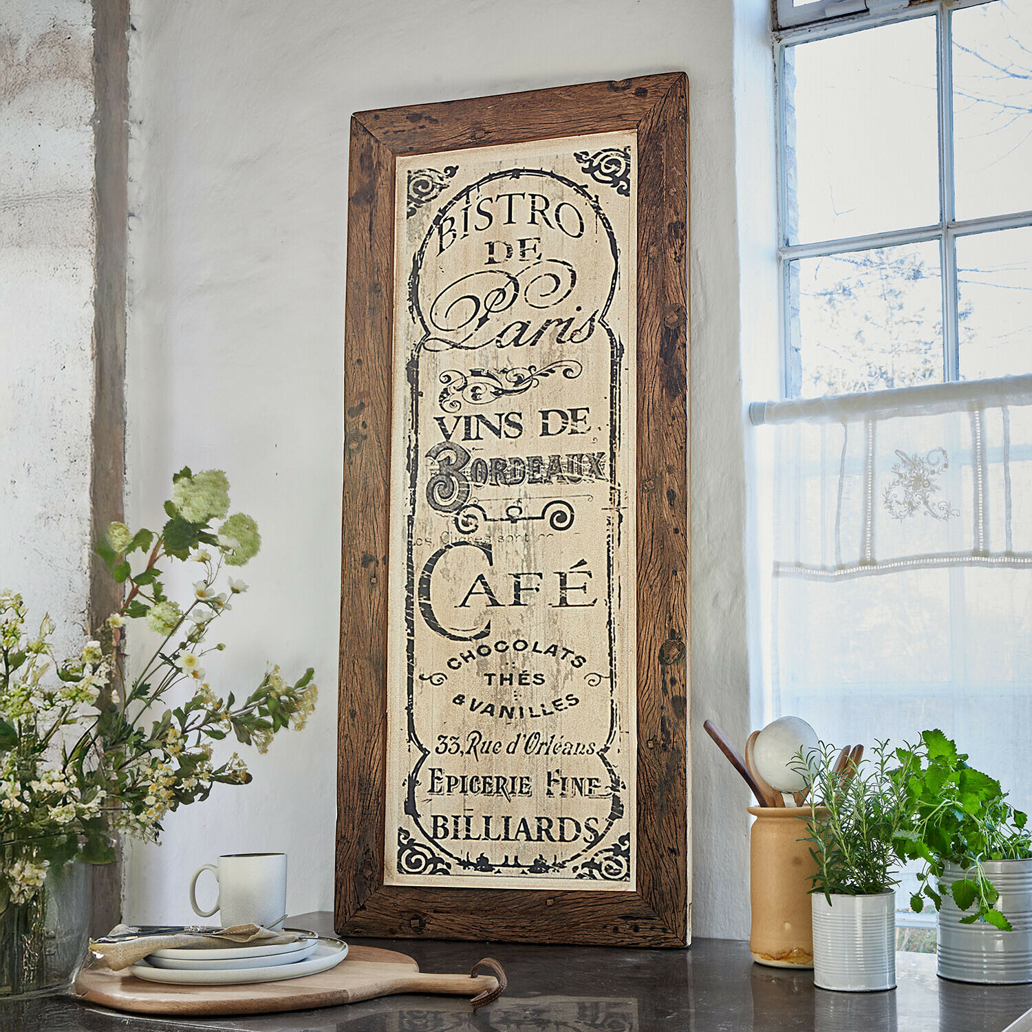 Obraz Jolivard Rustikální nástěnná dekorace s dřevěným rámem a vintage nápisem bistro do kuchyně