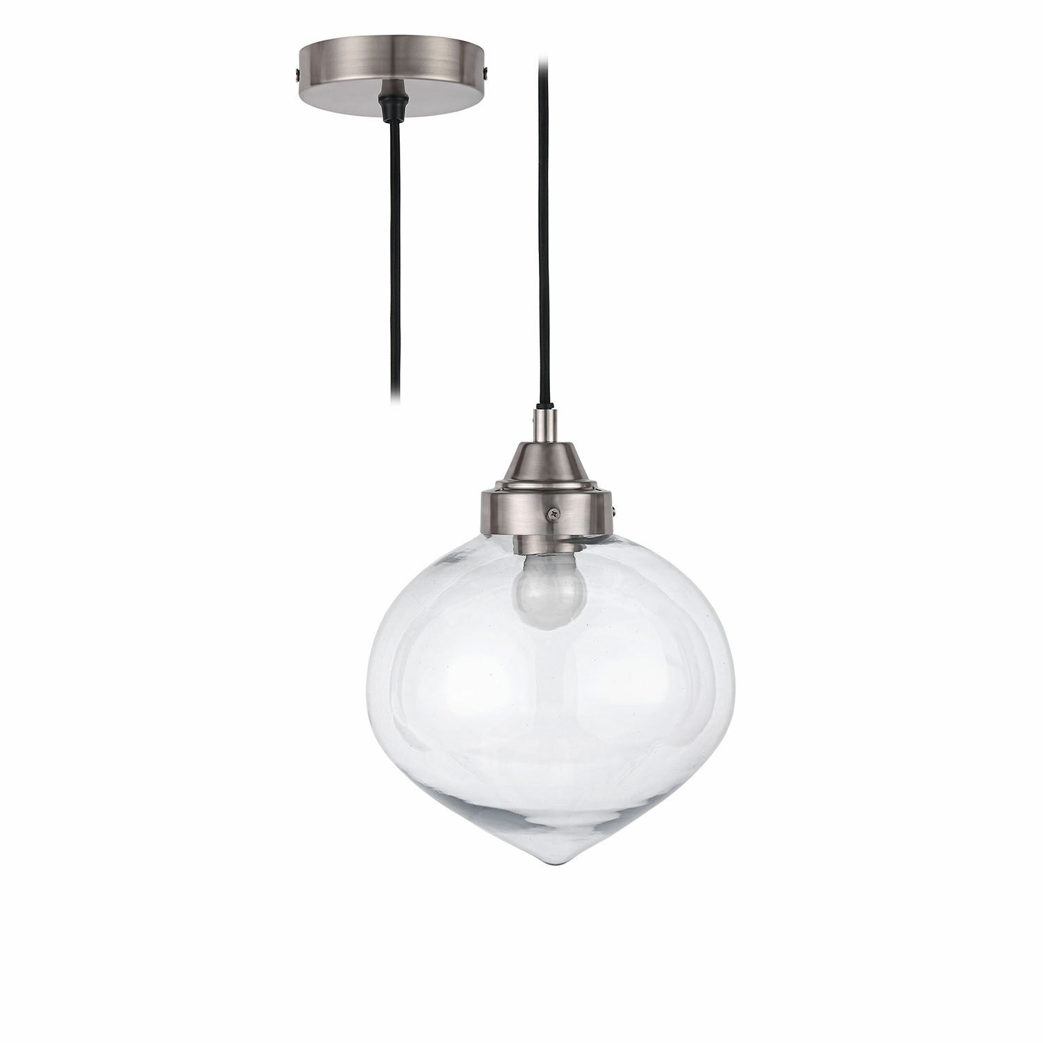 Závěsná lampa Lunariello Skleněné závěsné svítidlo s niklovaným kovovým držákem a černým kabelem pro interiérové osvětlení
