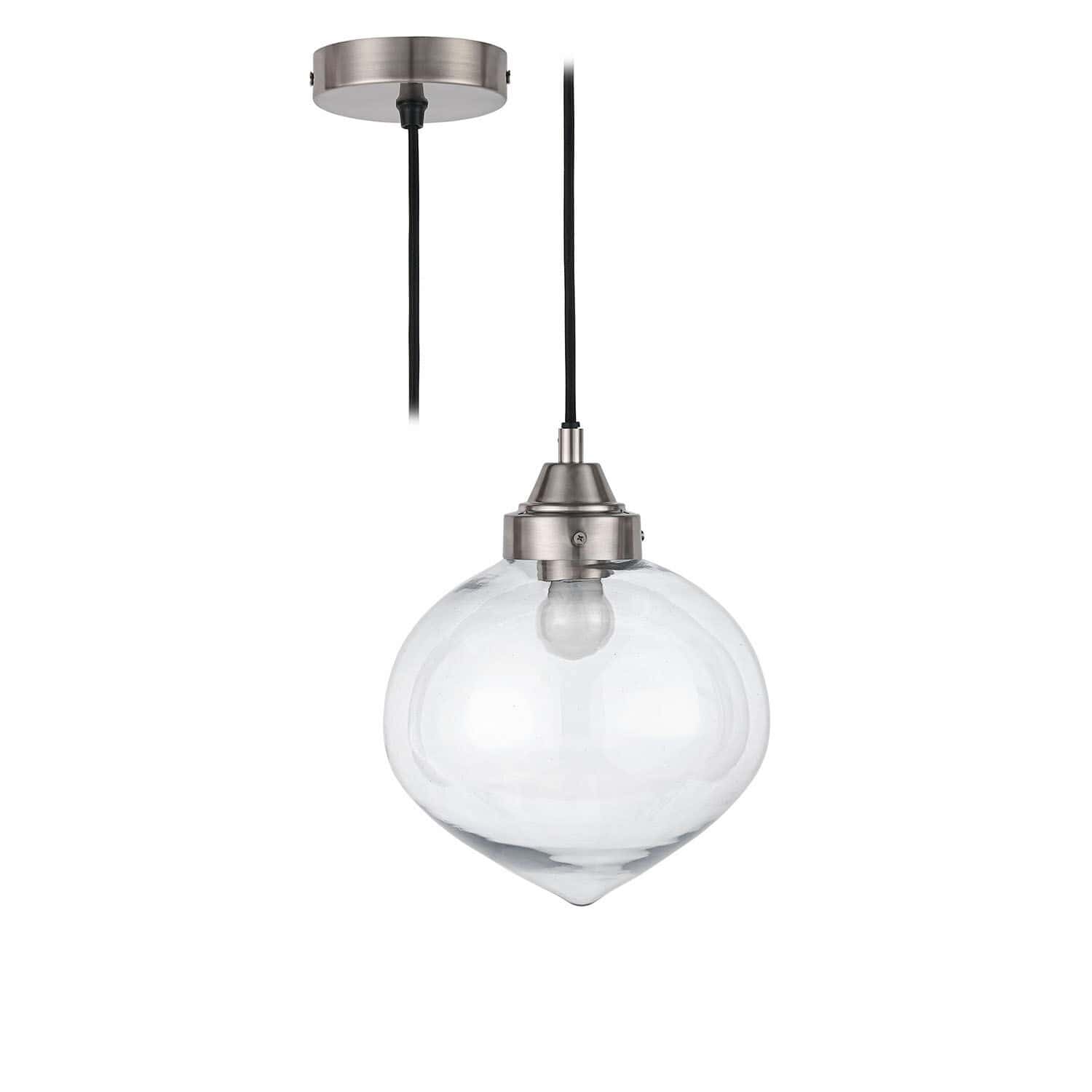 Závěsná lampa Lunariello Skleněné závěsné svítidlo s niklovaným kovovým držákem a černým kabelem pro interiérové osvětlení