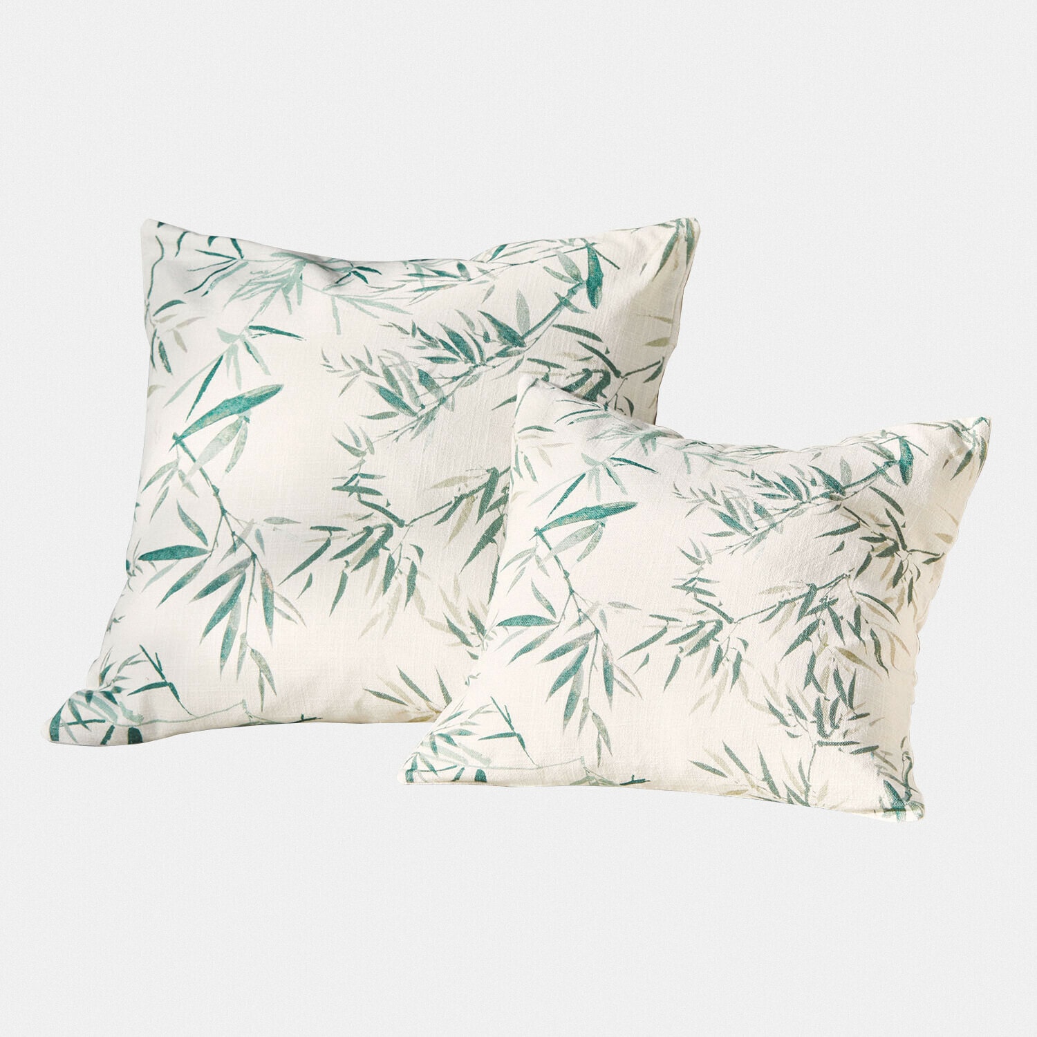 Sada dvou dekorativních bavlněných polštářů v krémové barvě se zeleným bambusovým vzorem