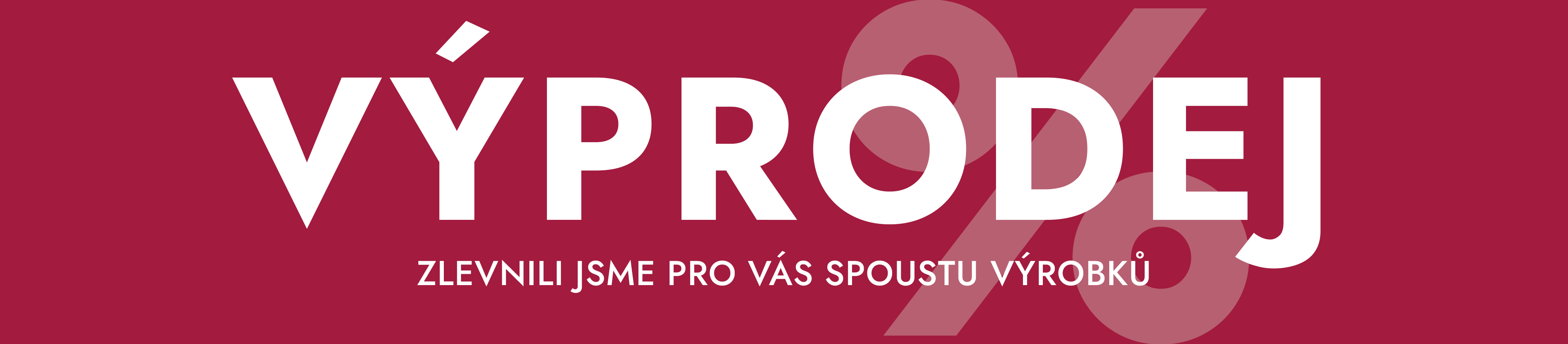 Červené pozadí s nápisem výprodej v češtině, sleva na mnoho produktů v e-shopu