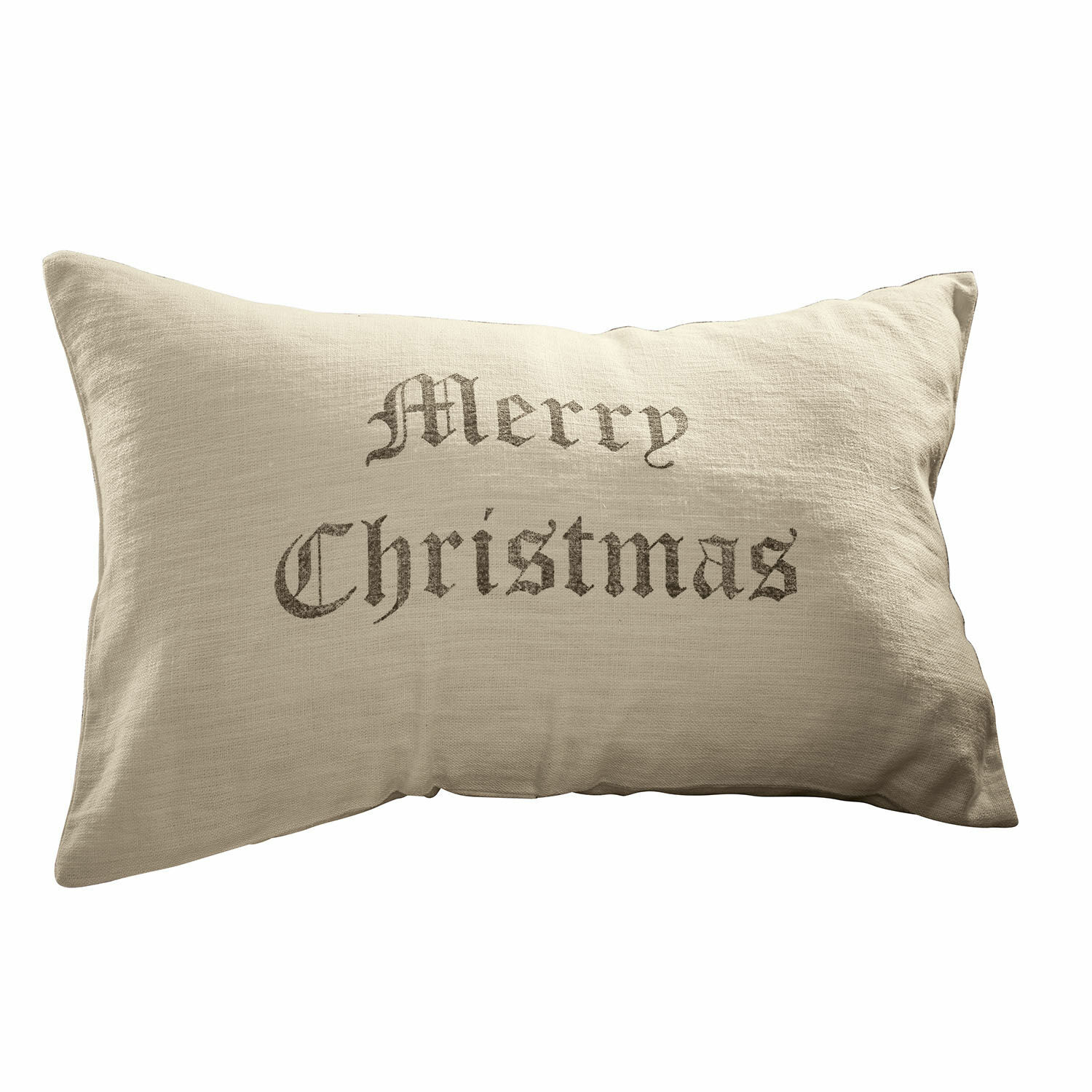Povlak na polštářek Merry Christmas Béžový lněný polštář s nápisem Merry Christmas pro vánoční dekorace domova