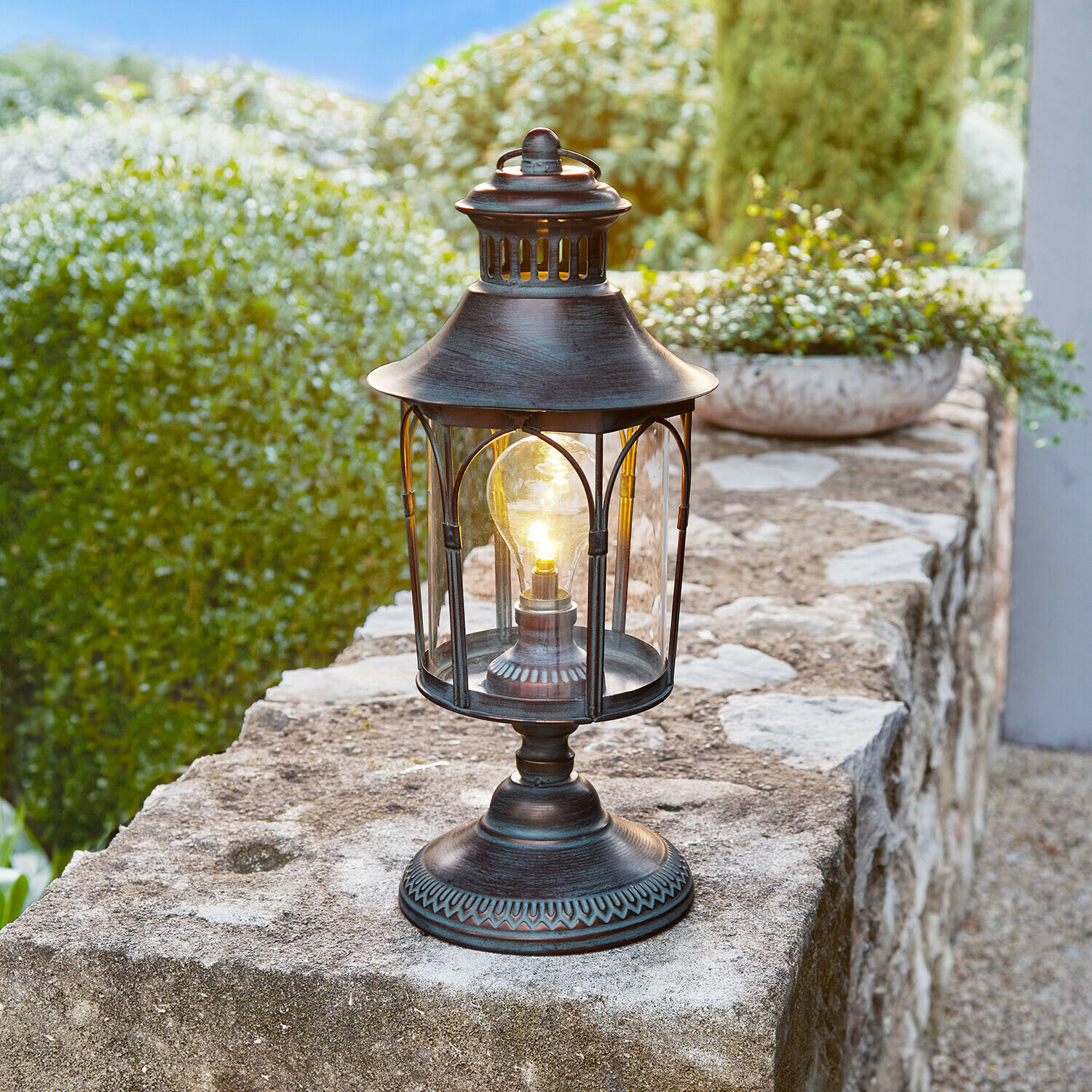 LED svítilna Brélomine Vintage kovová stolní lucerna s průhledným sklem a žárovkou, zahradní dekorace