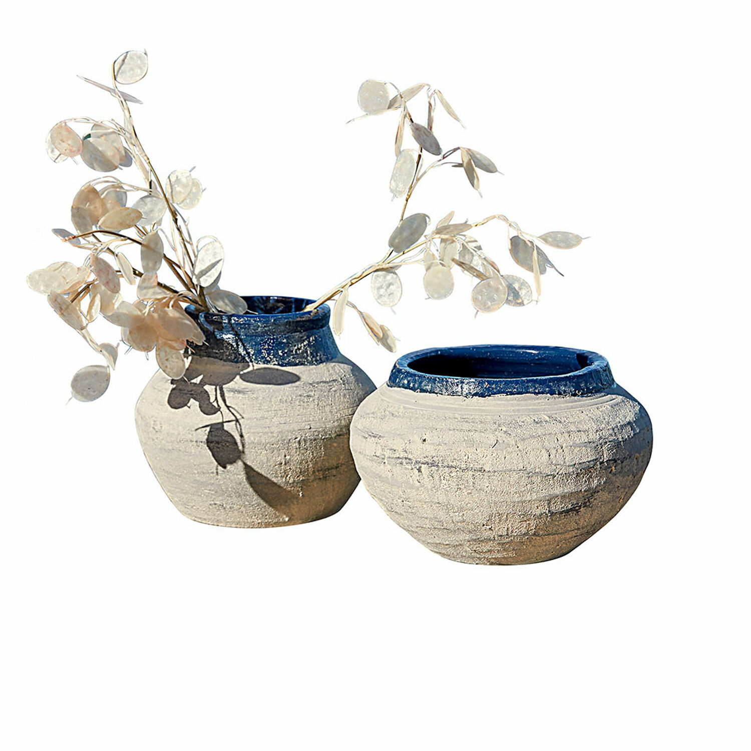 Váza, 2dílná sada Dolciaro Dvě keramické vázy béžové barvy s modrým okrajem, dekorativní domácí doplňky