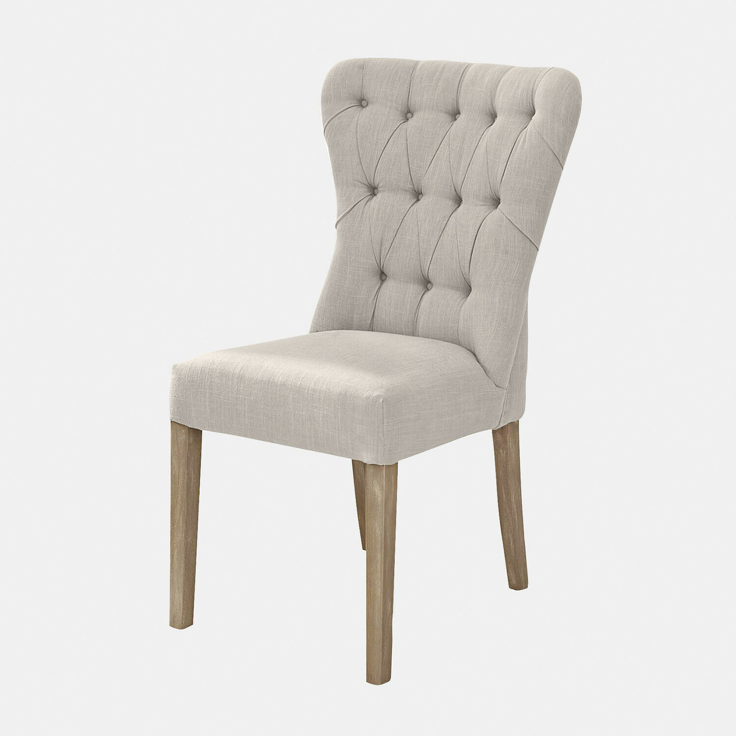 Béžová čalouněná židle s dřevěnými nohami, elegantní nábytek do jídelny nebo obývacího pokoje