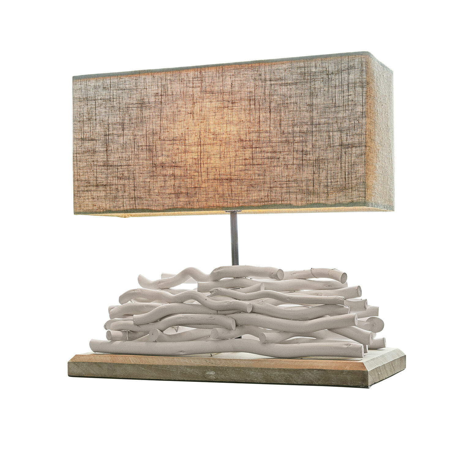 Stolní lampa Caribou Stolní lampa z bílého dřeva s béžovým textilním stínidlem v rustikálním stylu