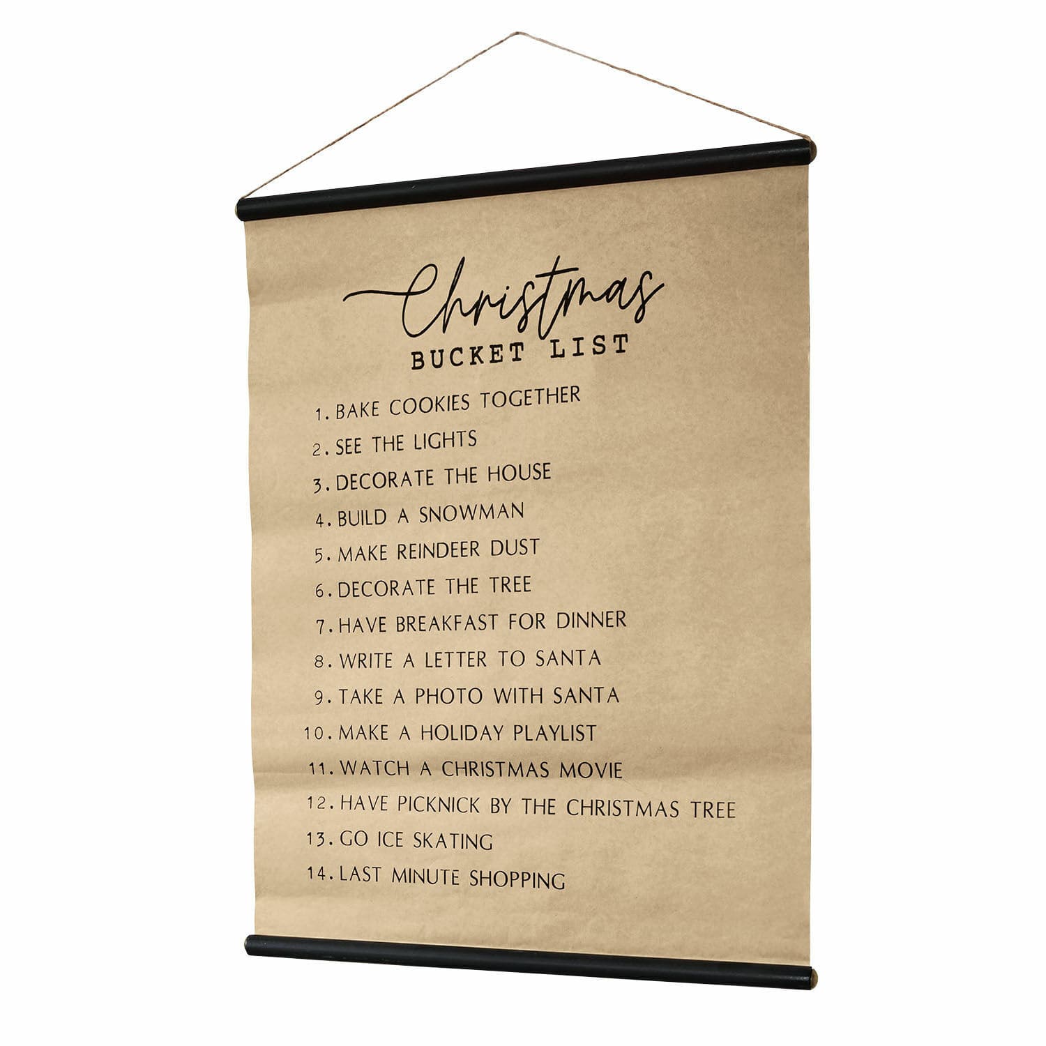 Obraz Christmas Bucket List Dekorativní nástěnný plakát s vánočním seznamem úkolů na hnědém papíře s černými detaily