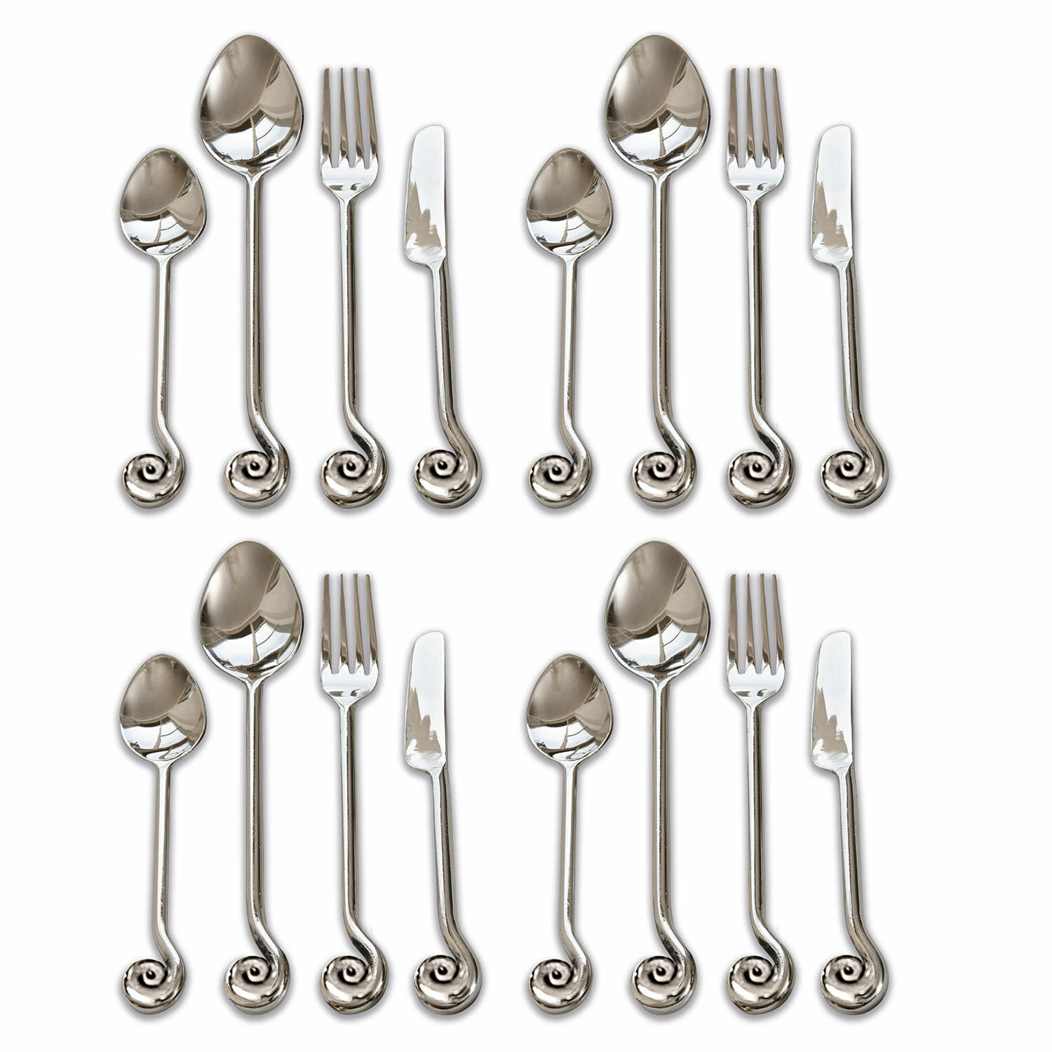 Sada stříbrného příboru Hadley z nerezové oceli s ozdobnou spirálovou rukojetí, 16dílná sada