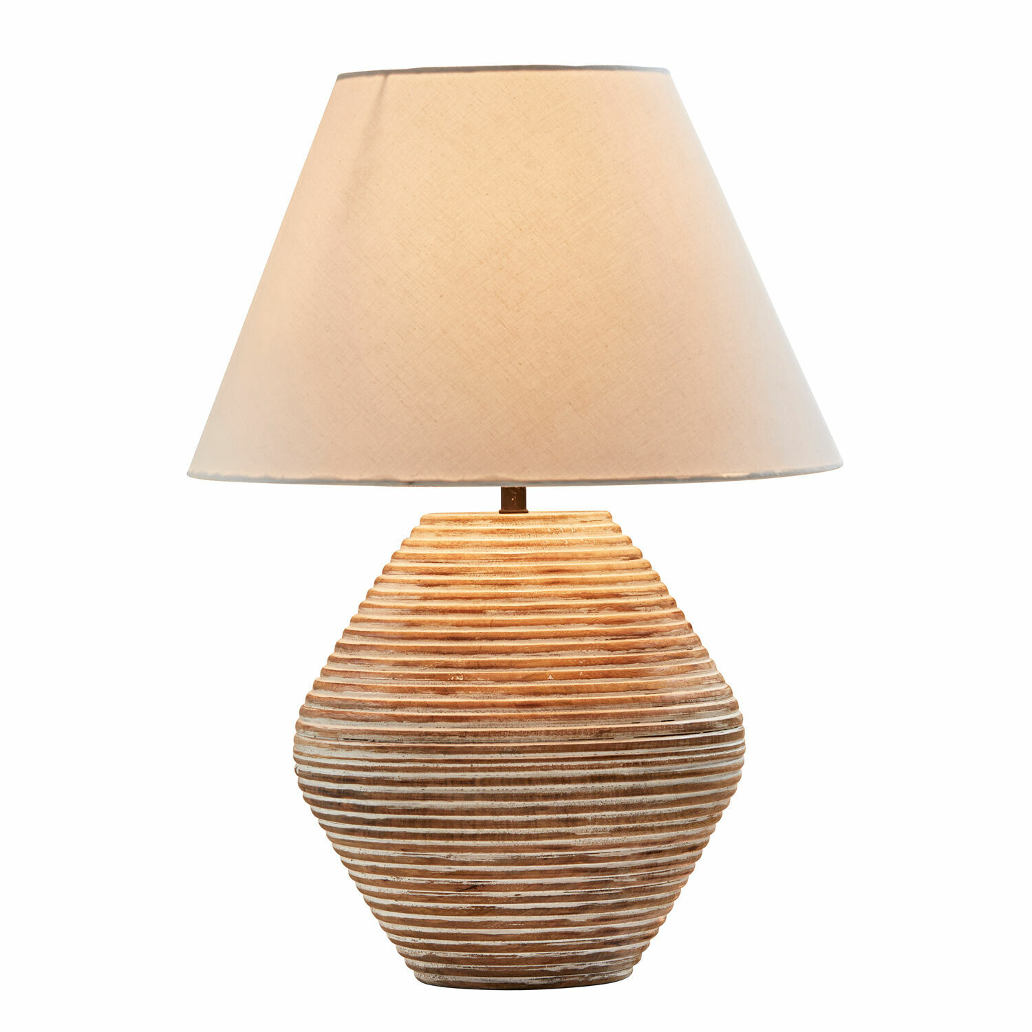 Stolní lampa Landelin Stolní lampa s béžovým stínidlem a keramickou základnou v hnědo-bílých pruzích