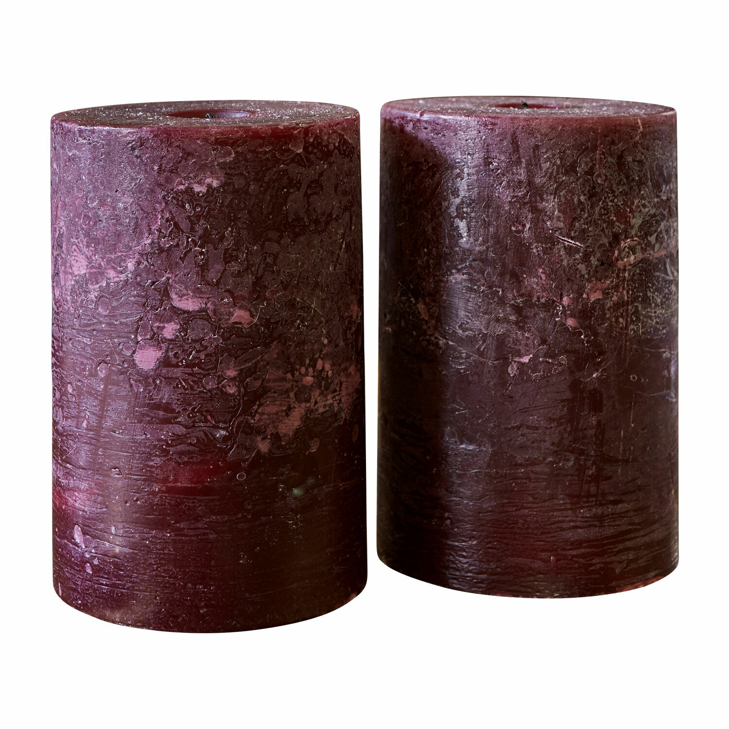 Sada dvou bordó svíček Oviedo z vosku s rustikální texturou pro interiérovou dekoraci