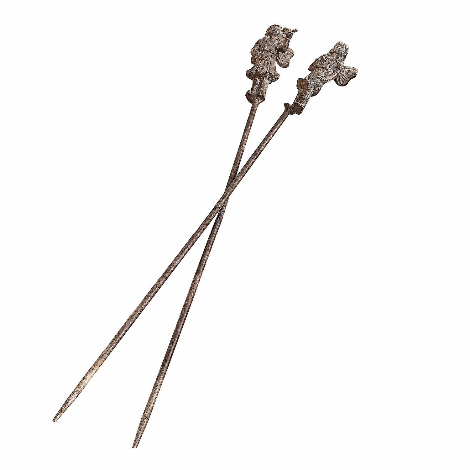 Zahradní zápichy, 2dílná sada Papille Dva dekorativní kovové tyče s postavičkami andělů v hnědé barvě, zahradní ozdoba