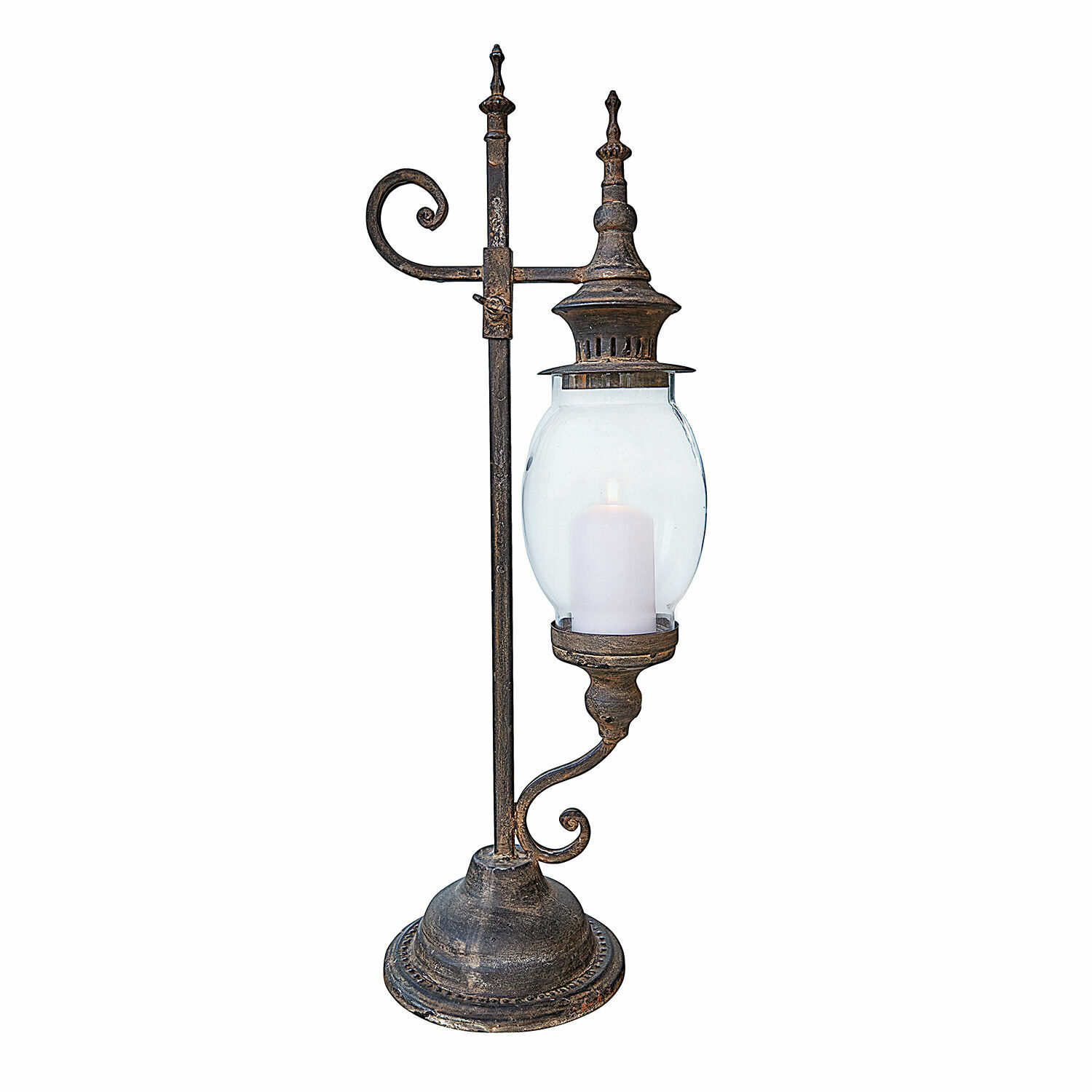 Lucerna Bowral Kovová stolní lampa s průhledným stínidlem a bílou svíčkou ve vintage stylu