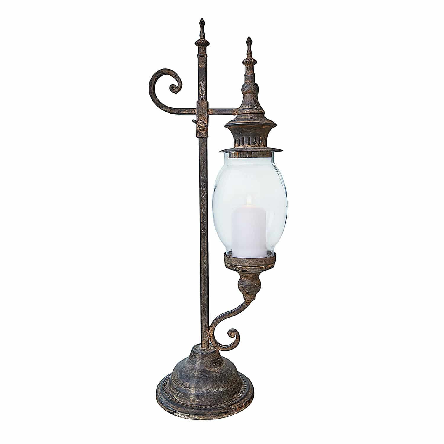 Lucerna Bowral Kovová stolní lampa s průhledným stínidlem a bílou svíčkou ve vintage stylu